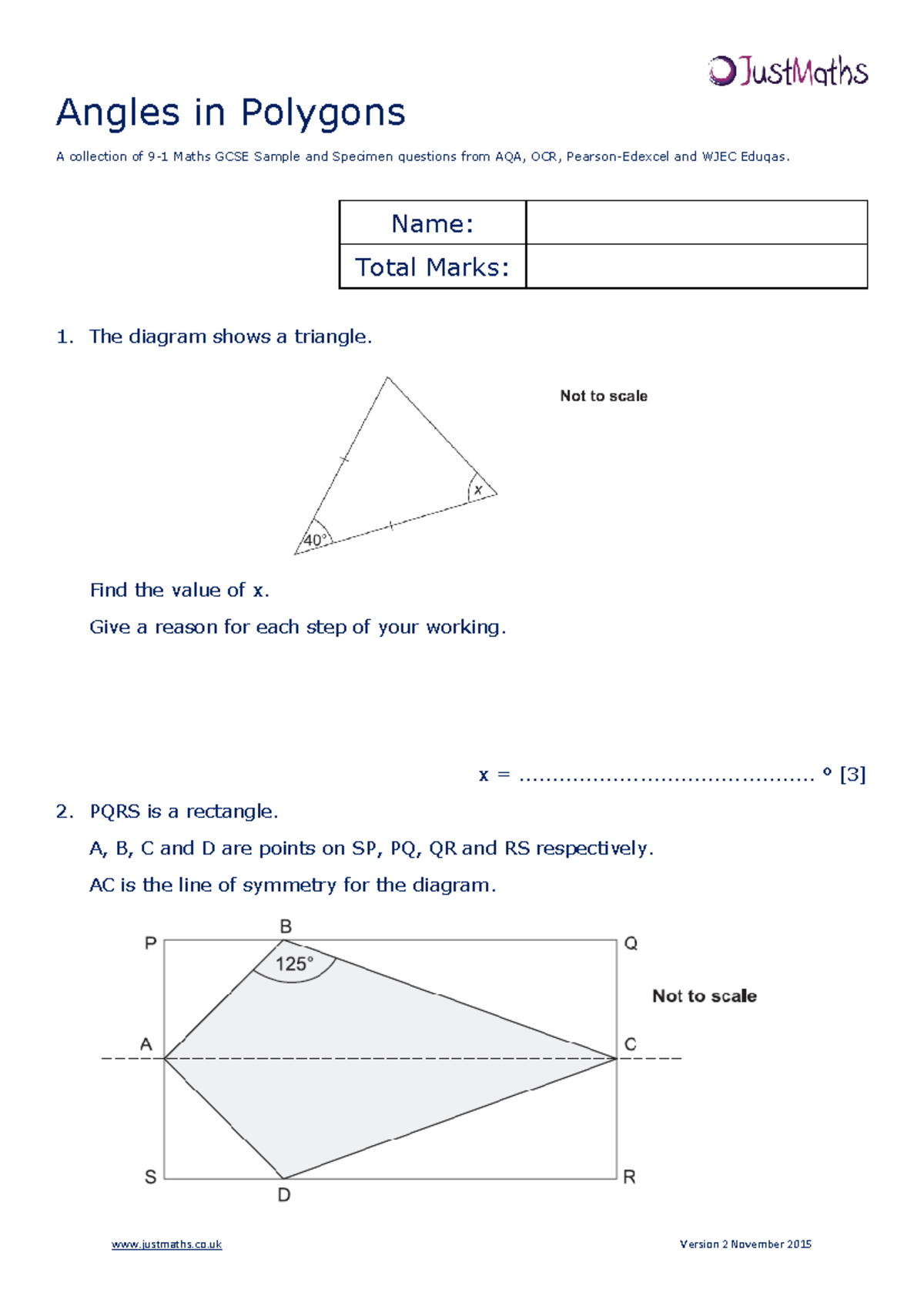 Geometry F: Angles in Polygons - GCSE Sample Questions v2 - Studocu