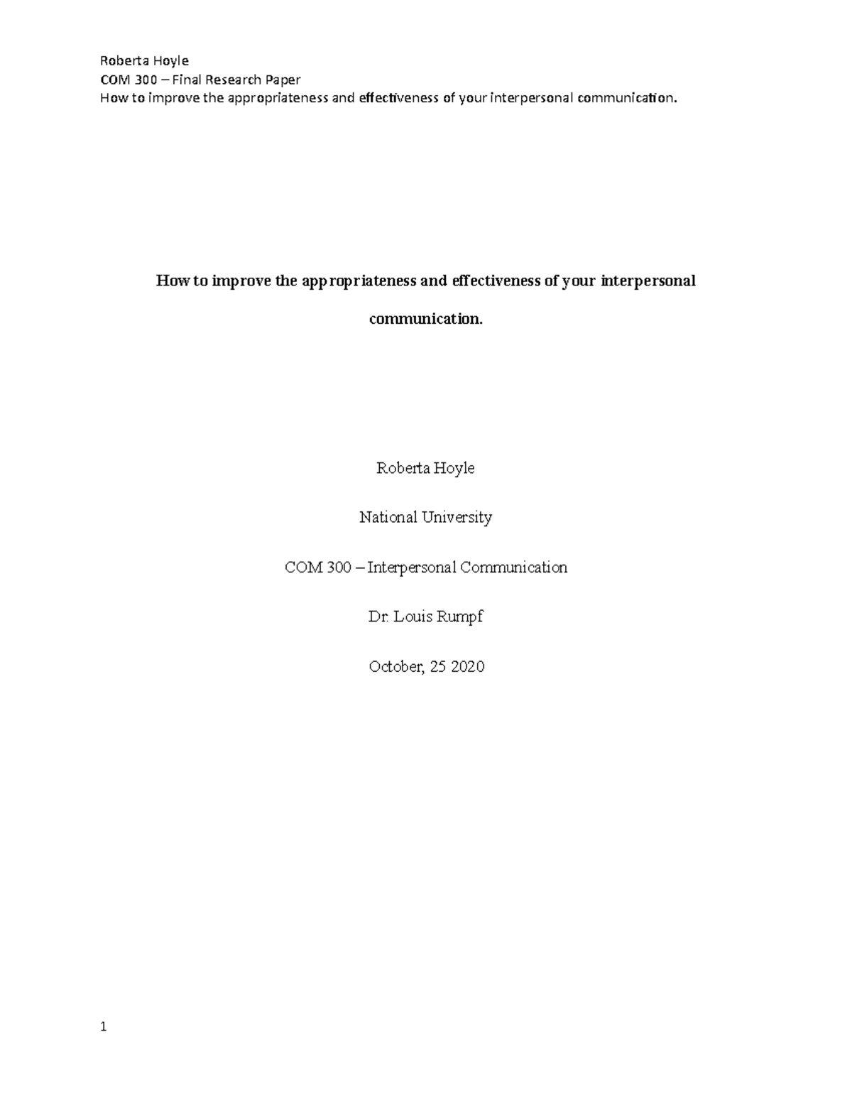 COM 300 Final Paper - Enhancing Interpersonal Communication Skills ...