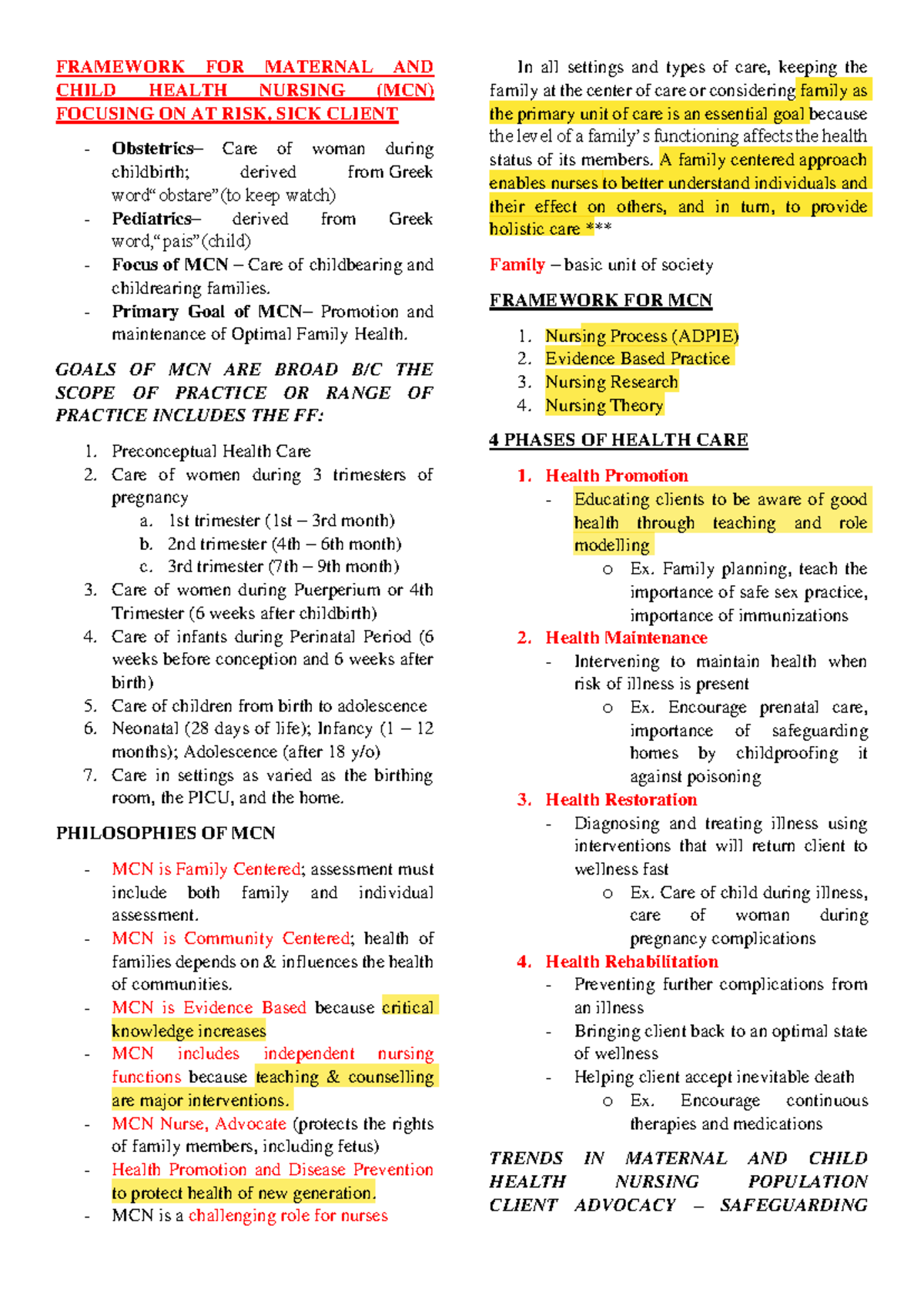 NCM109 Prelim First Exam Study Notes on Maternal & Child Health - Studocu