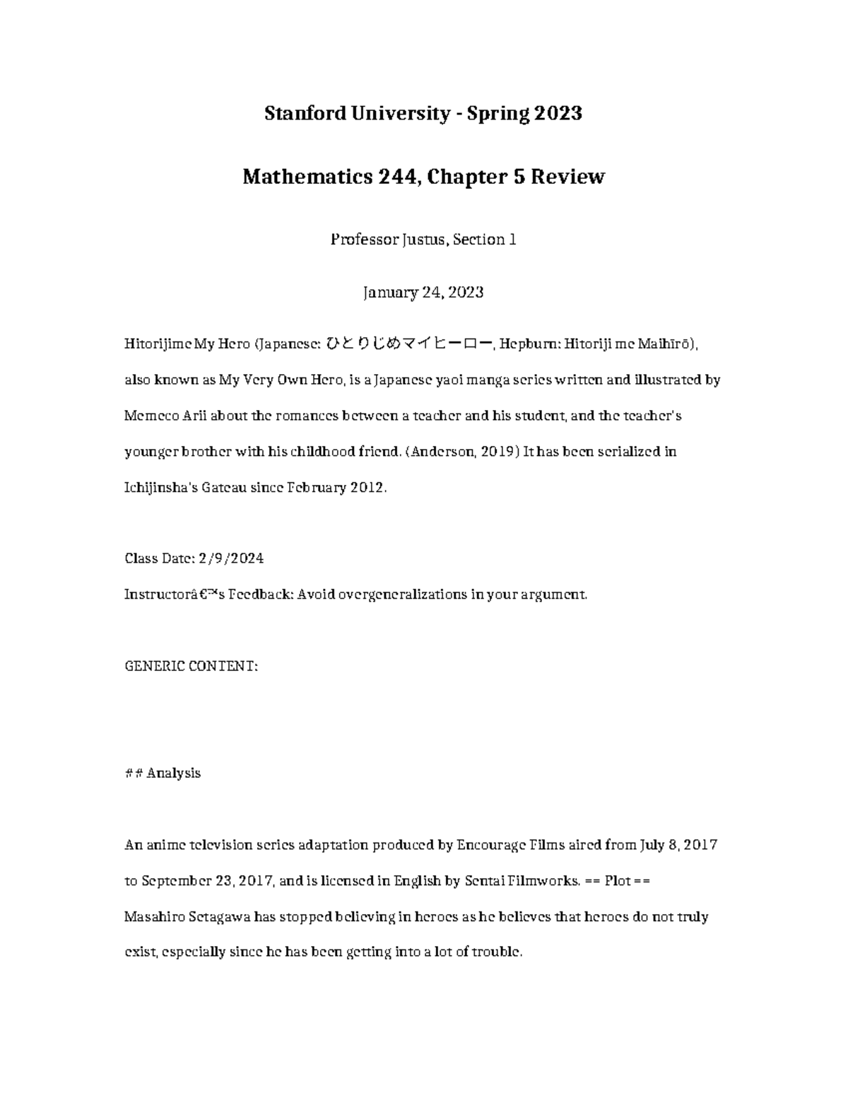 Mathematics 244 Chapter 5 Review - Stanford University - Spring 2023 ...