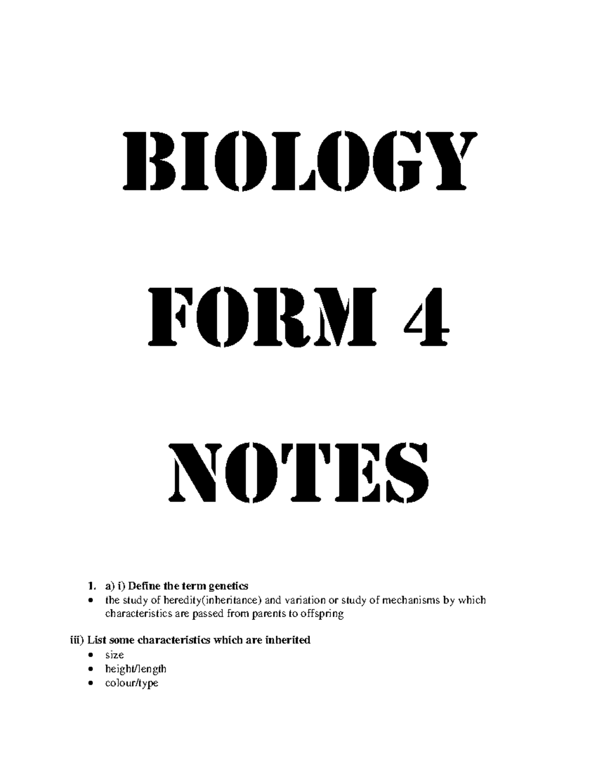 Biology Form 4 Key Genetics and Evolution Concepts Notes - Studocu
