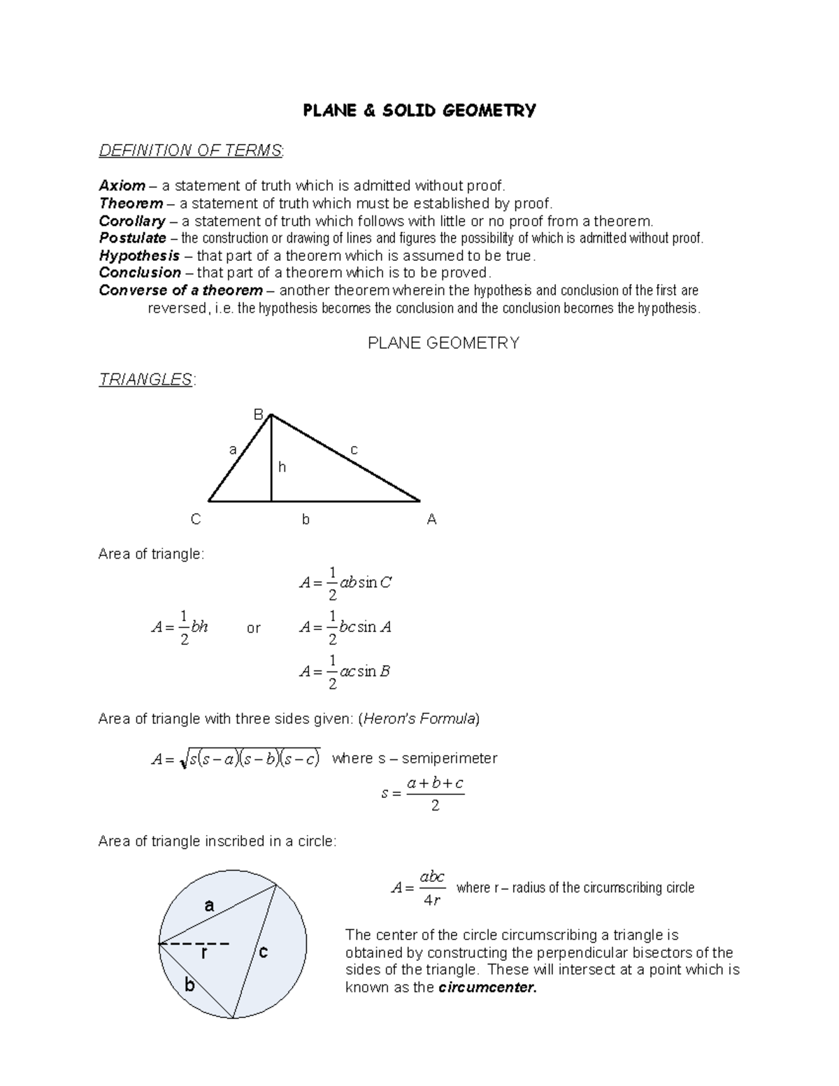 345584605 Plane and Solid Geometry Comprehensive Handouts - Studocu