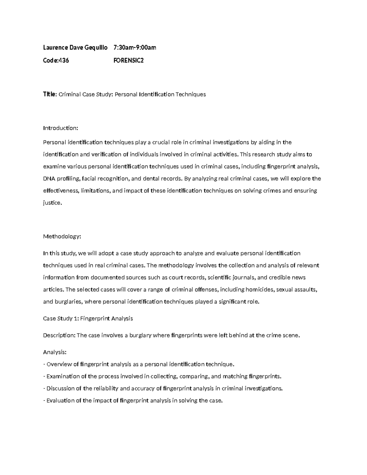 CASE Study - Personal Identification Techniques in Criminal ...