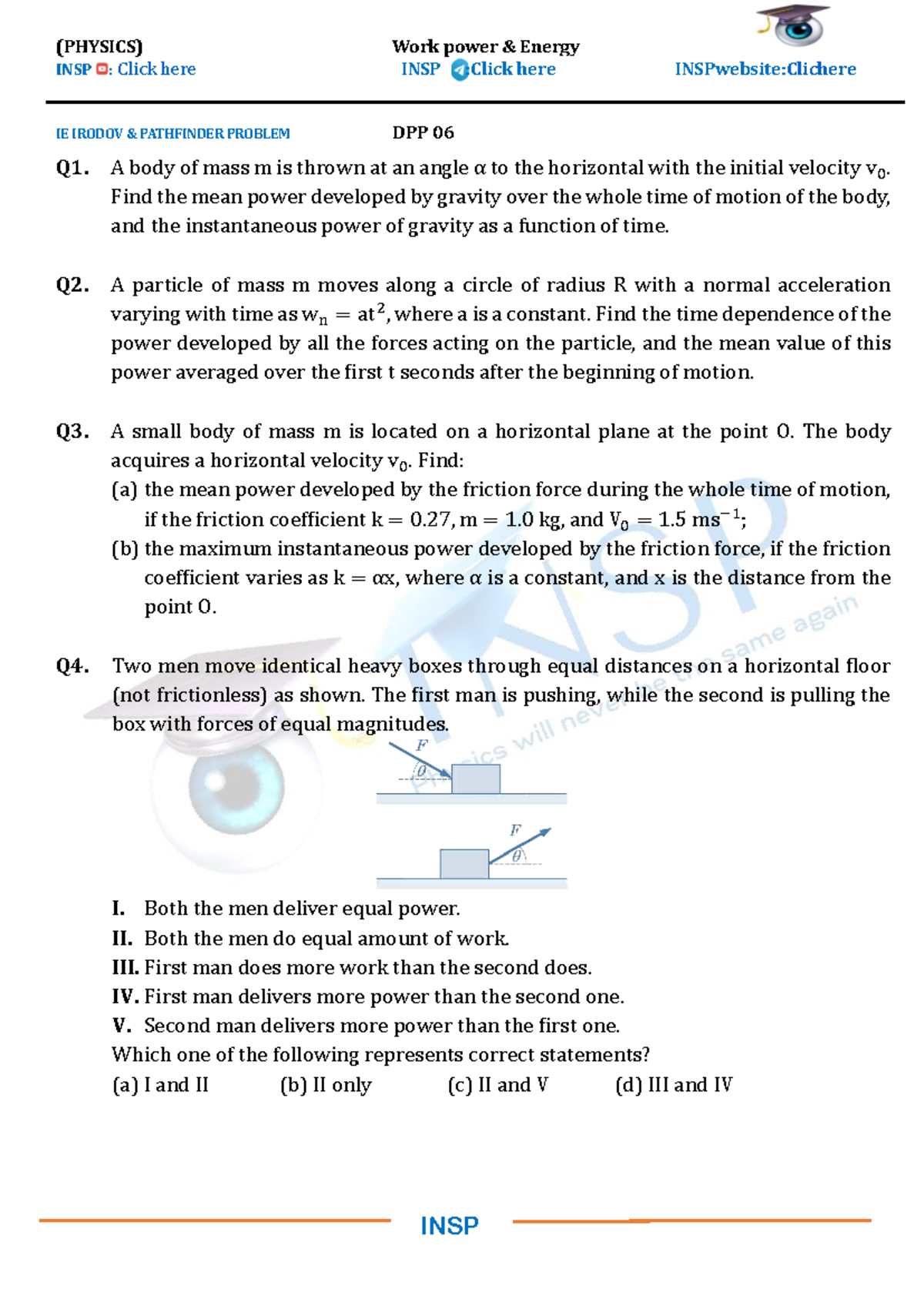 (PHYSICS) Work Power & Energy DPP 06 - Problem Set and Solutions - Studocu