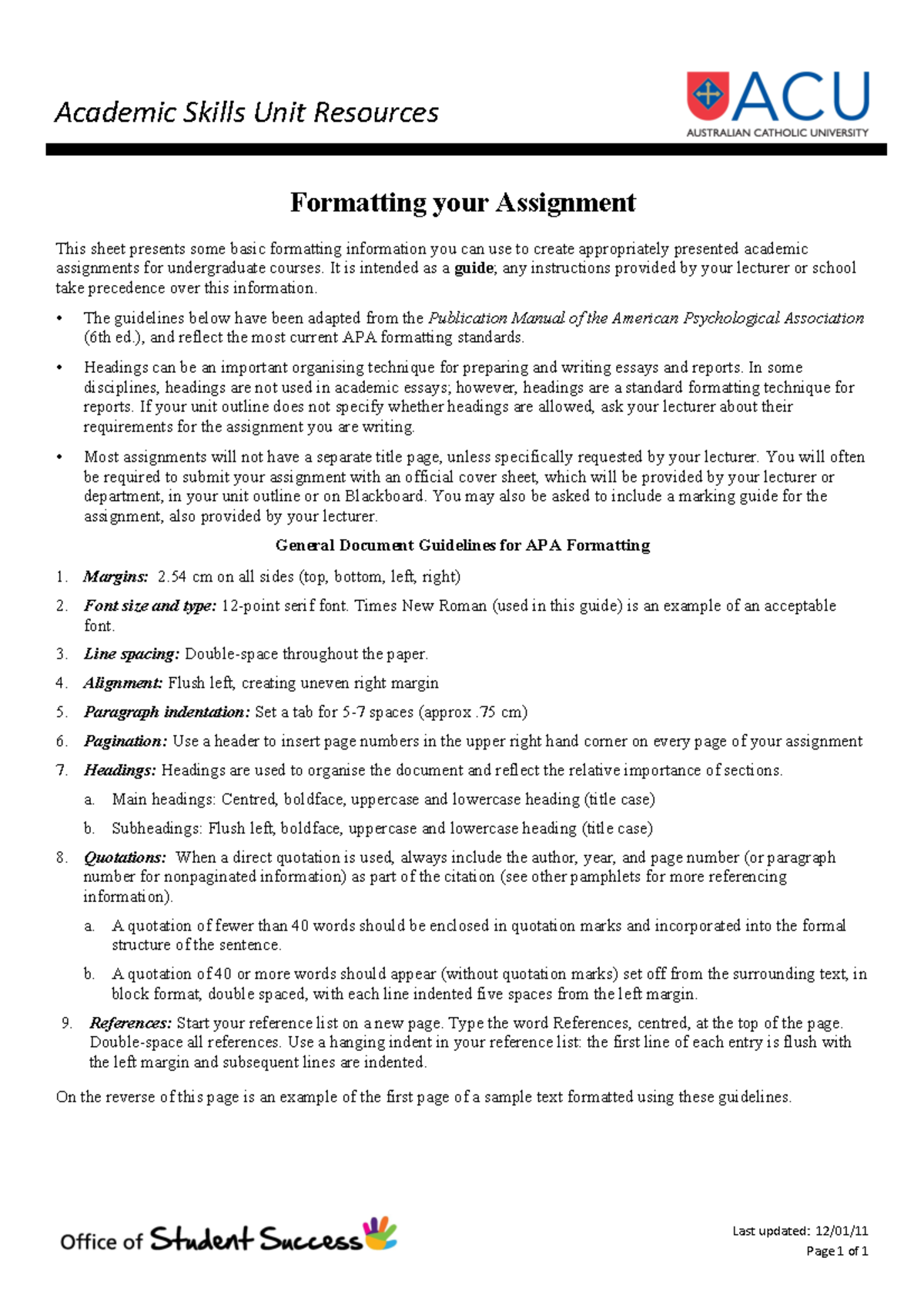 APA 7th Formatting Guide for Assignments - ACU - Studocu