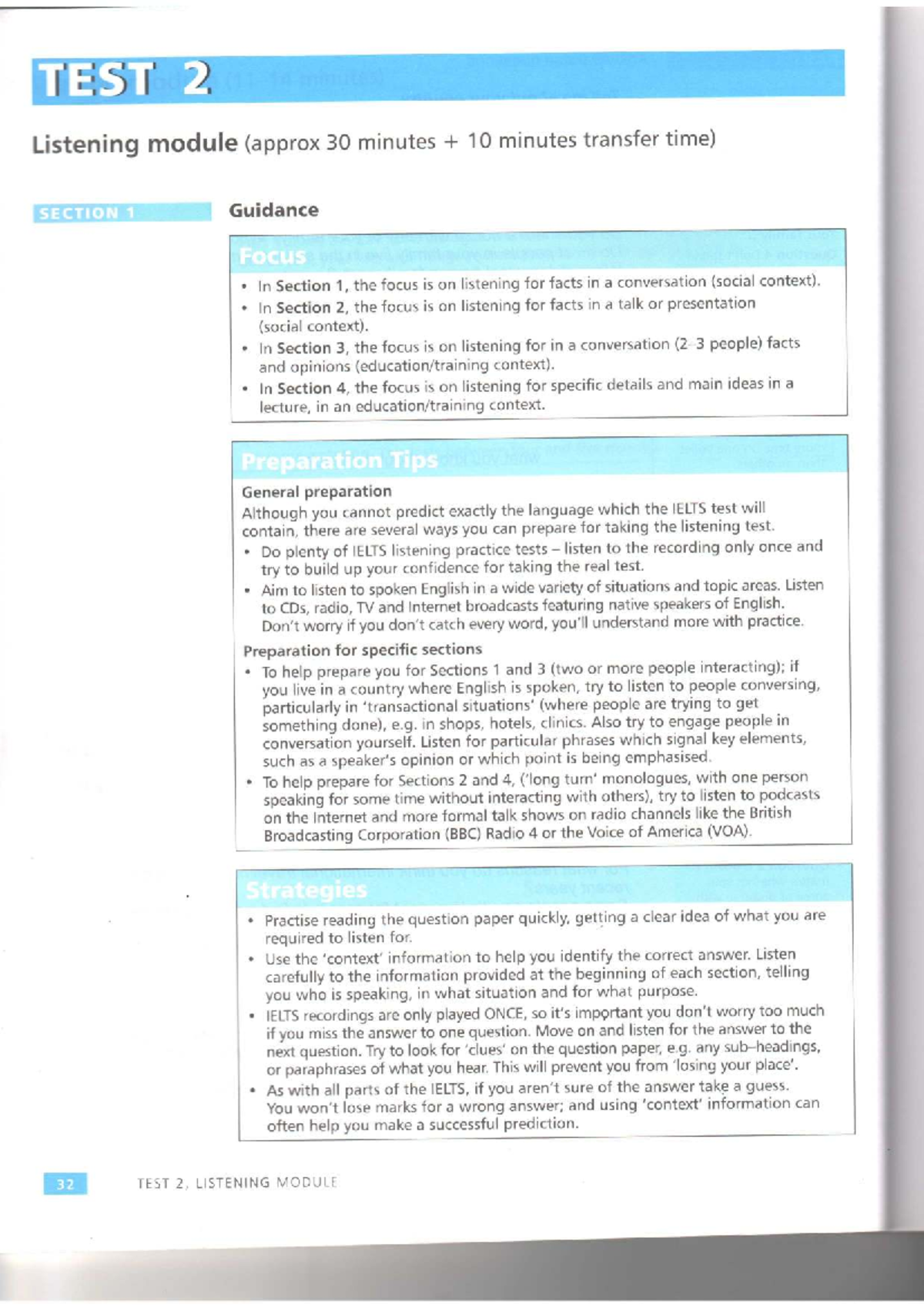 Test 2 - IELTS Listening and Reading Module Overview - Studocu