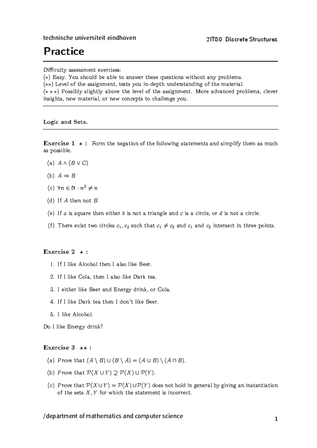 2IT80 Discrete Structures 2018-19 P1 - Practice Assignments Week 1 & 2 ...