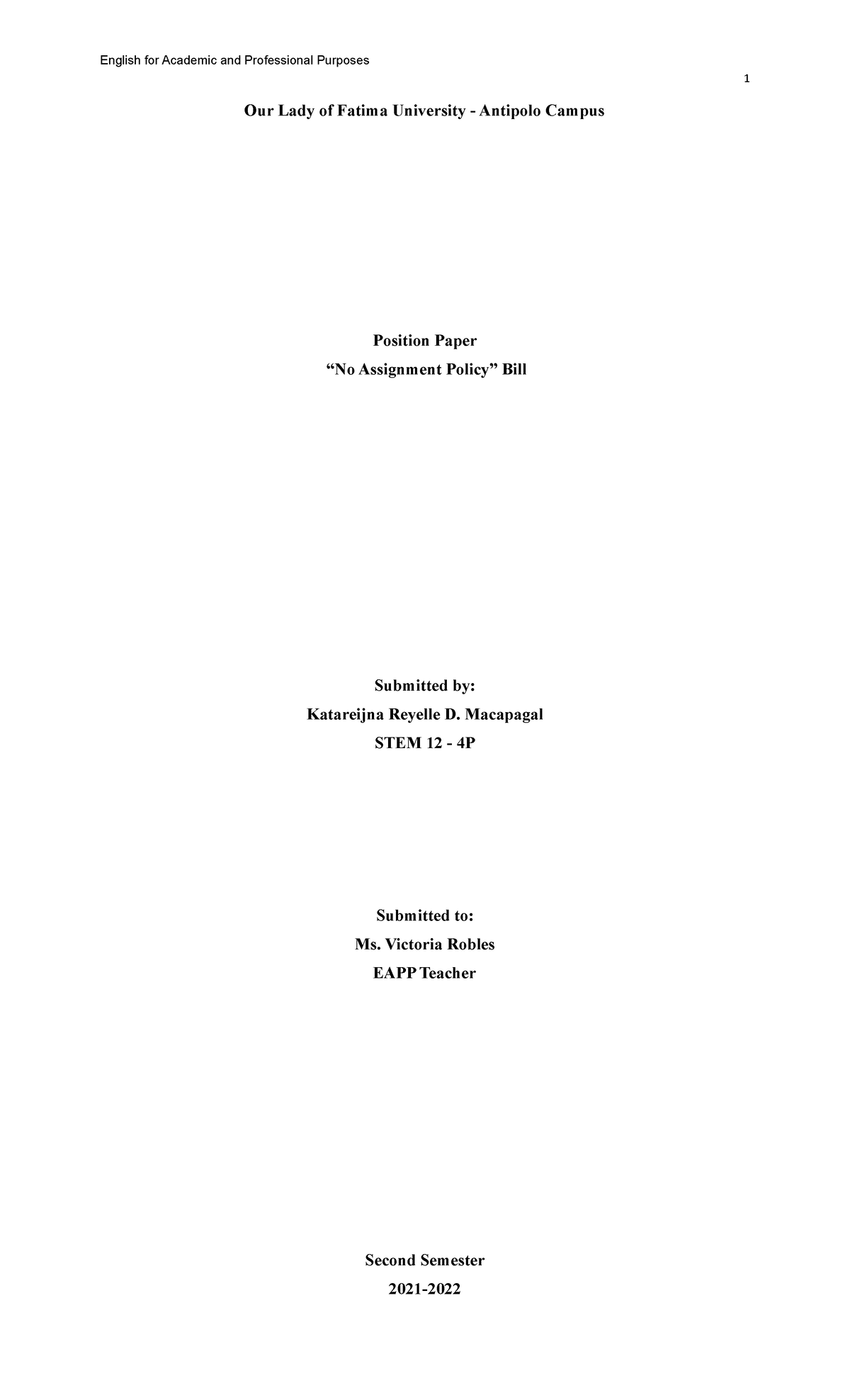Position Paper on 