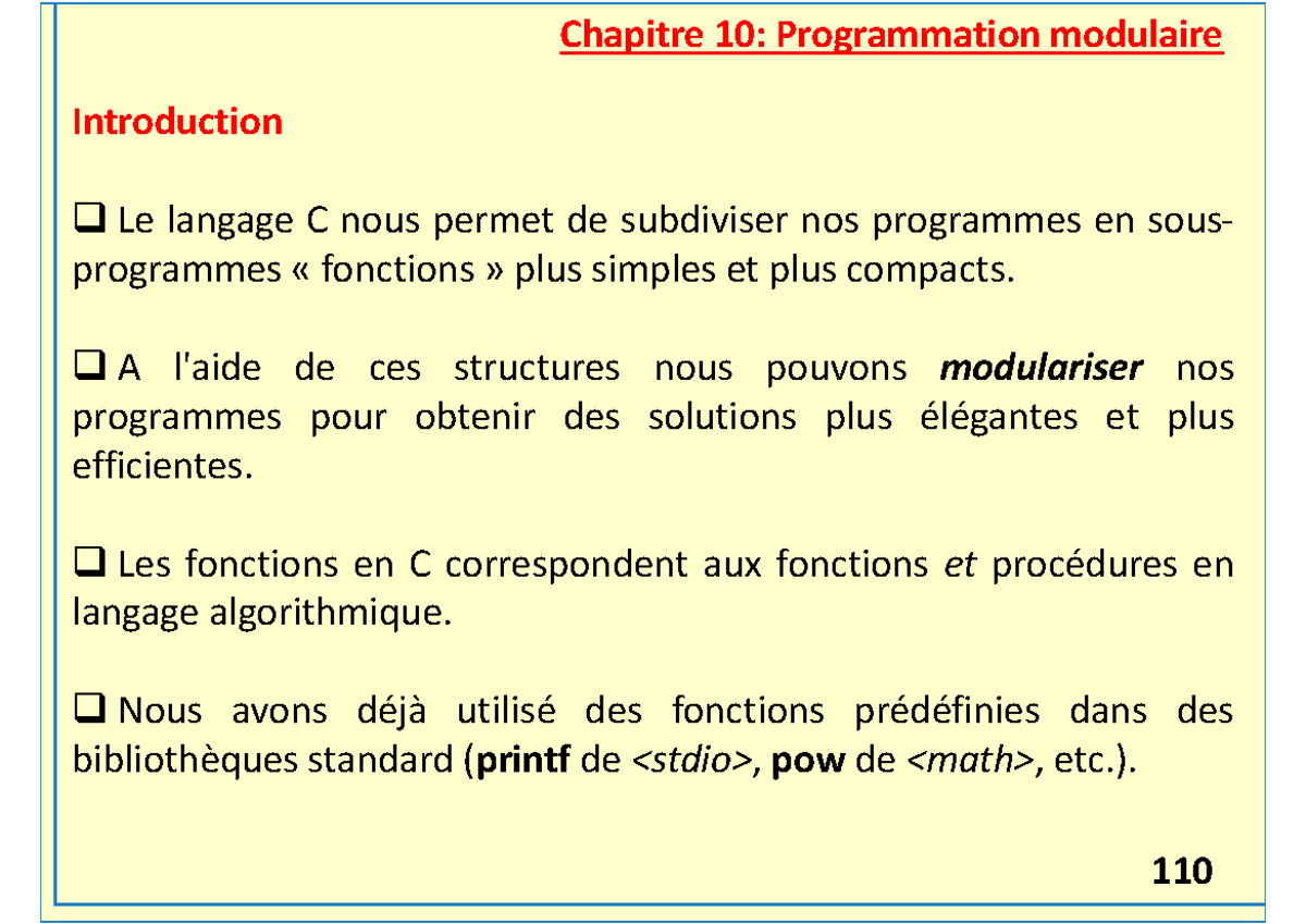 Chapitre 10: Programmation Modulaire en C - Notes de Cours - Studocu