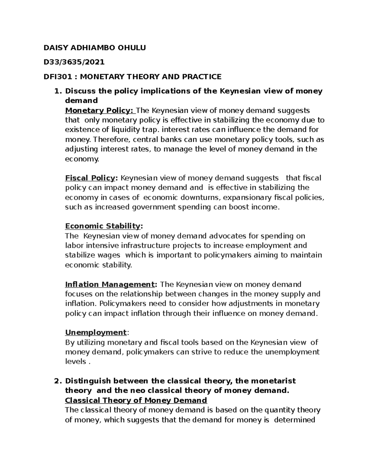 DFI301 Monetary Theory Assignment: Key Concepts and Policy Implications ...