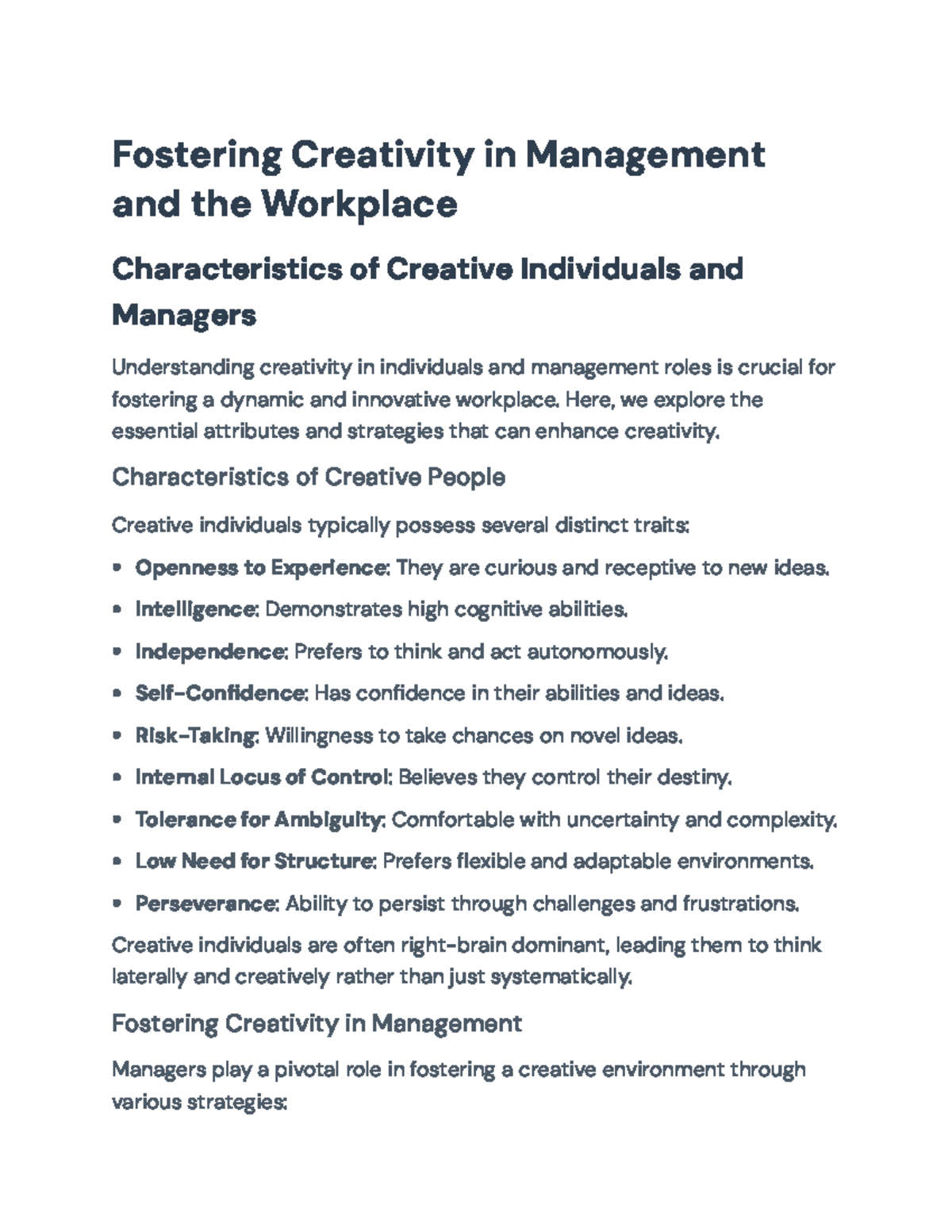Fostering Creativity in Management: Strategies for Innovative ...