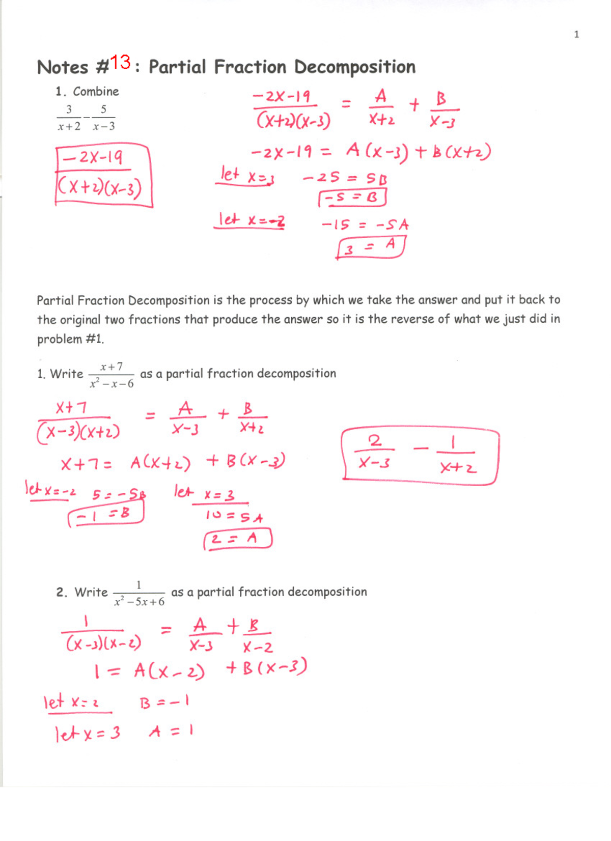 Partial Fraction Decomposition Notes #13 for Math 101 - Studocu