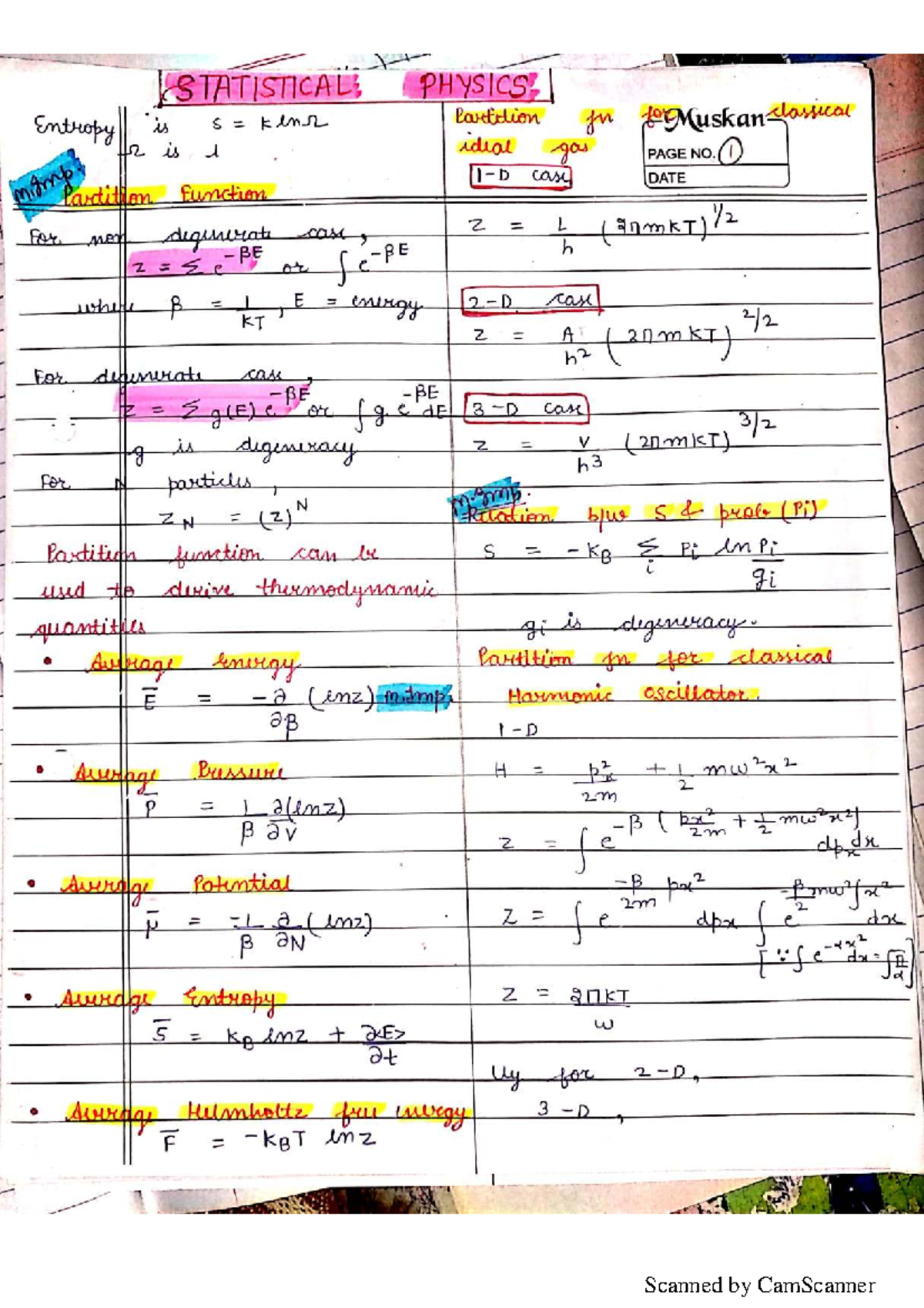 Statistical Physics Formulas for Course PHYS 101 - Studocu