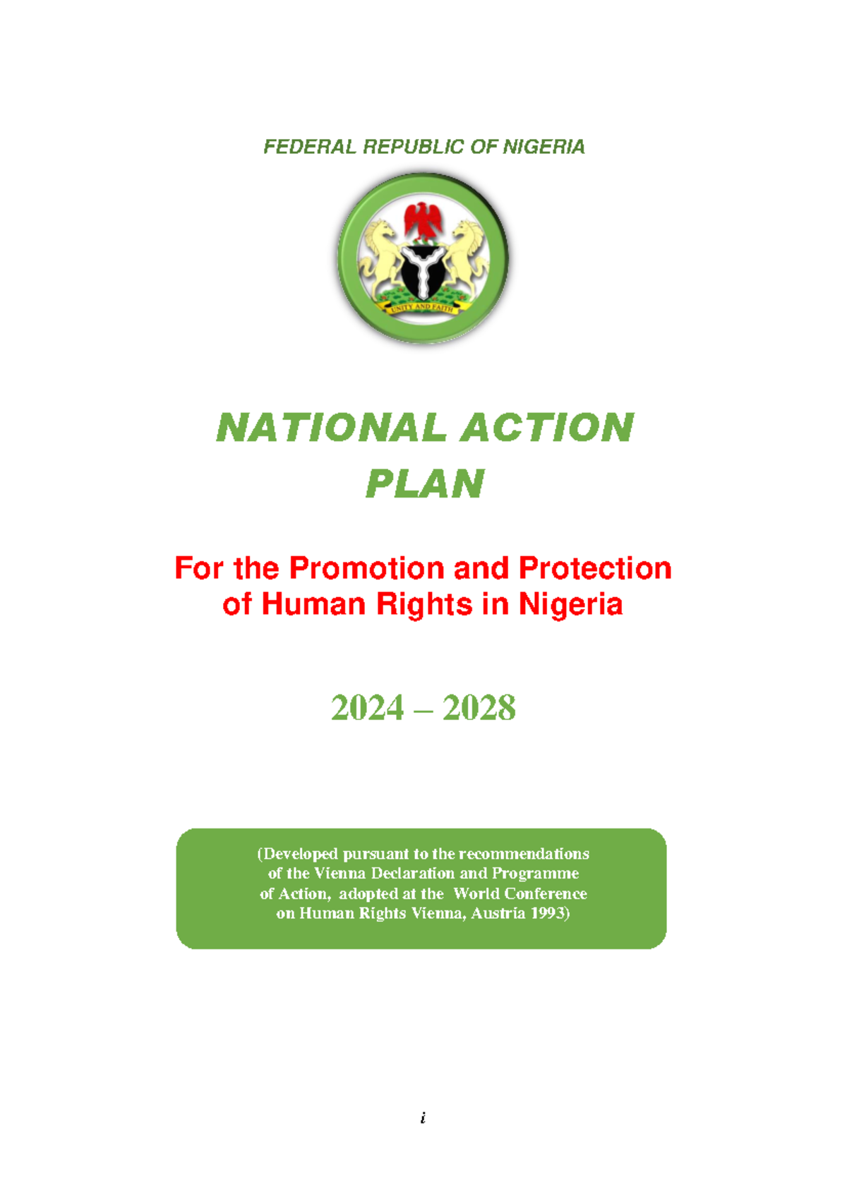 NAP Nigeria 2024-2028: National Action Plan on Human Rights - Studocu