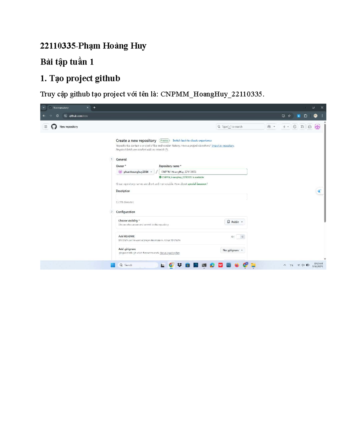 Bài Tập Tuần 1: Tạo Project GitHub và ReactJS - 22110335 - Studocu
