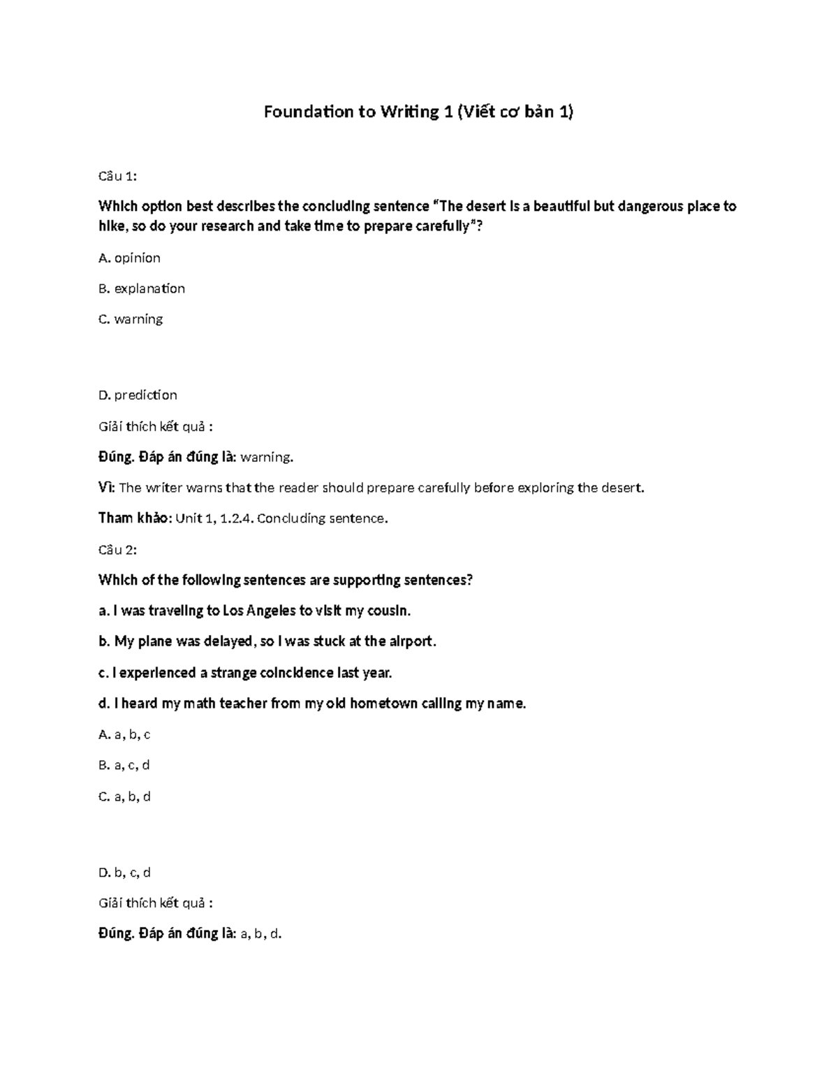 Foundation to Writing 1 - Unit Practice Questions and Explanations ...
