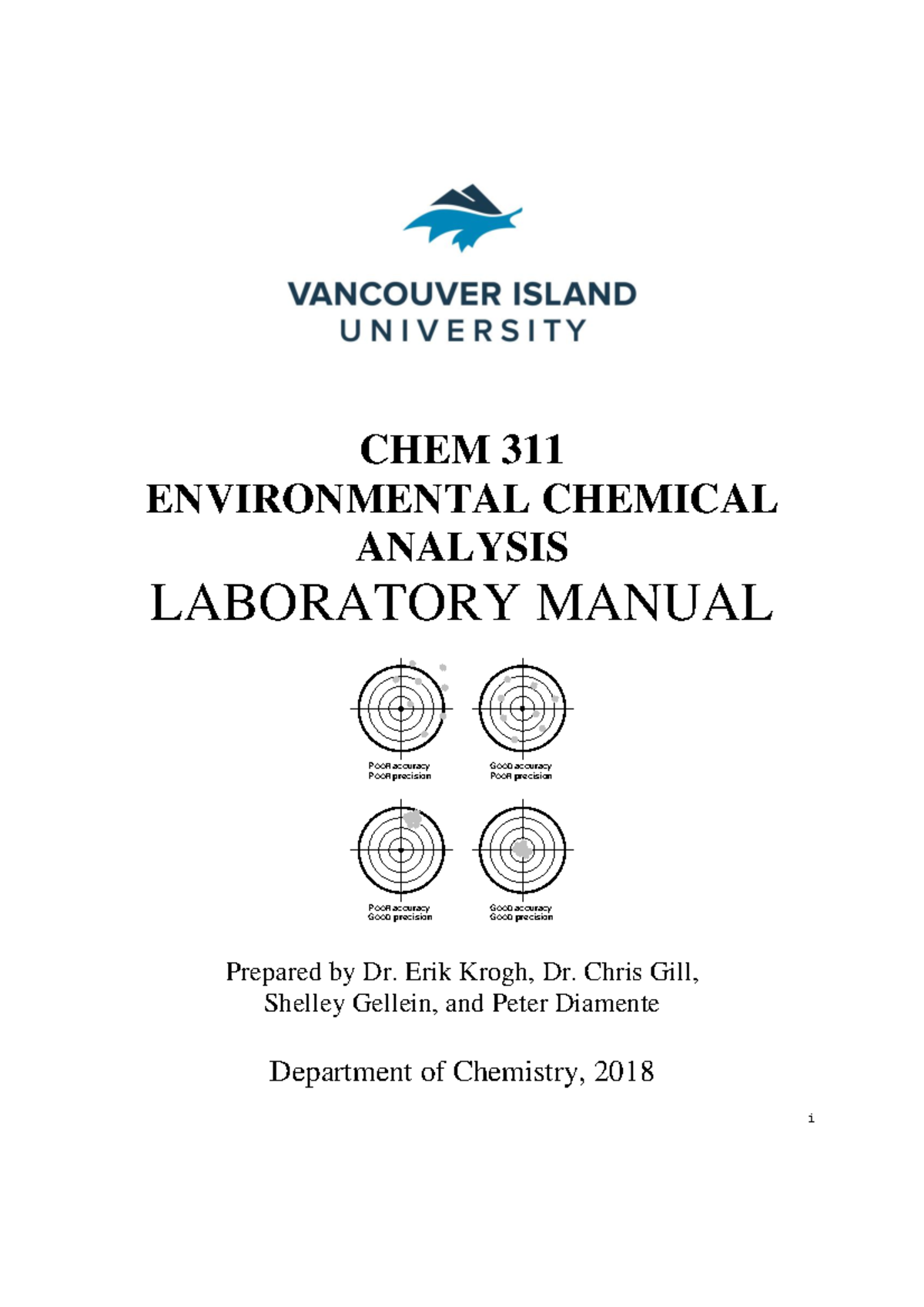 CHEM 311 lab manual Introduction 2018 - i CHEM 311 ENVIRONMENTAL ...