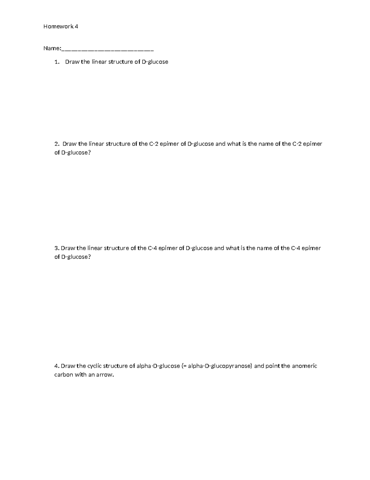 Homework 4 - Structures and Properties of D-Glucose and Sugars - Studocu