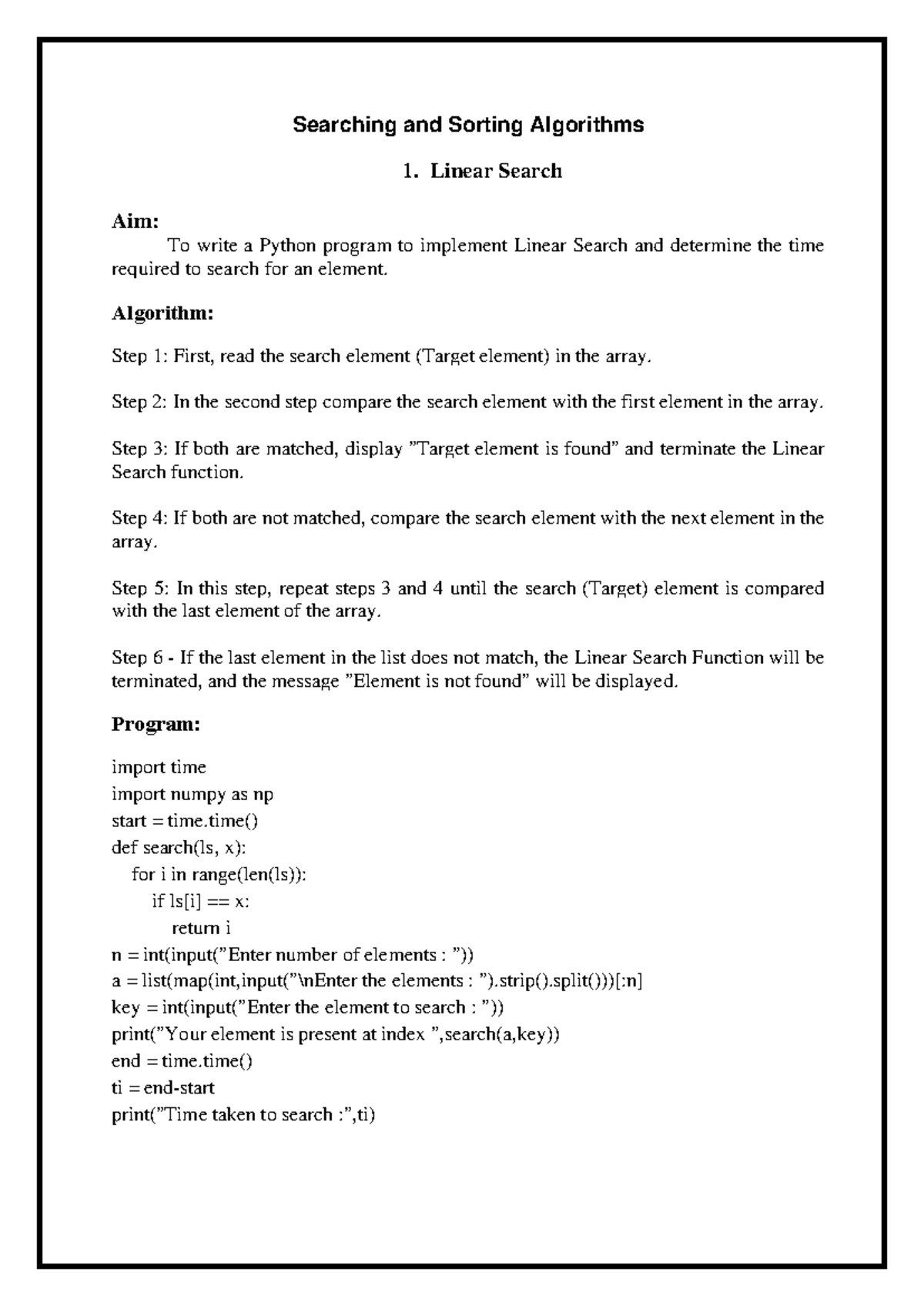 Algorithms LAB CSE: Python Implementations of Search & Sort Techniques ...