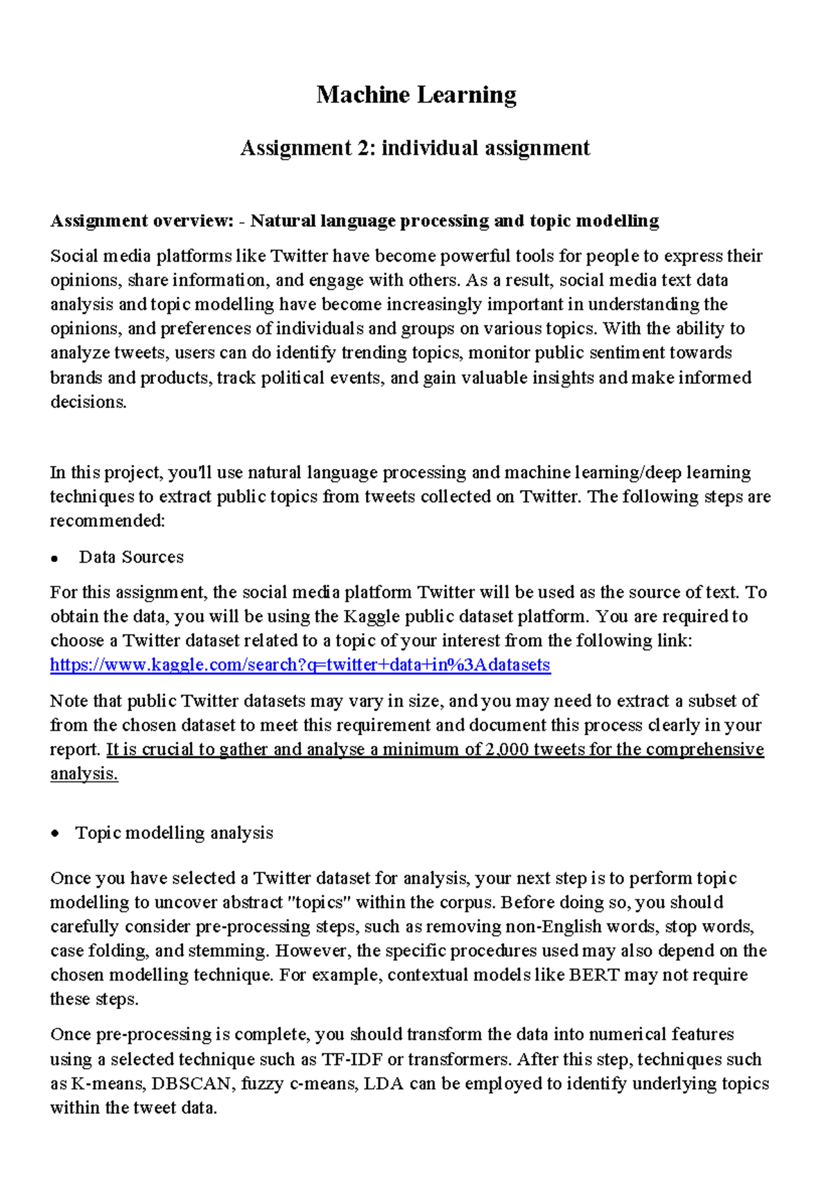 ML - Assignment 2: Natural Language Processing & Topic Modelling - Studocu