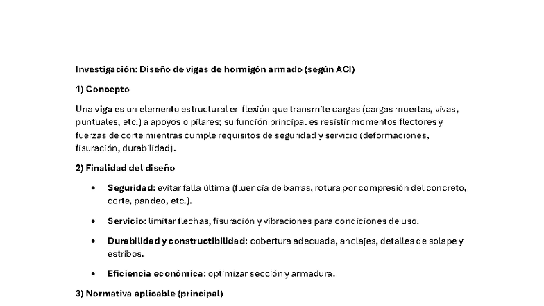 Investigación: Diseño de Vigas de Hormigón Armado según ACI 2025 - Document Preview