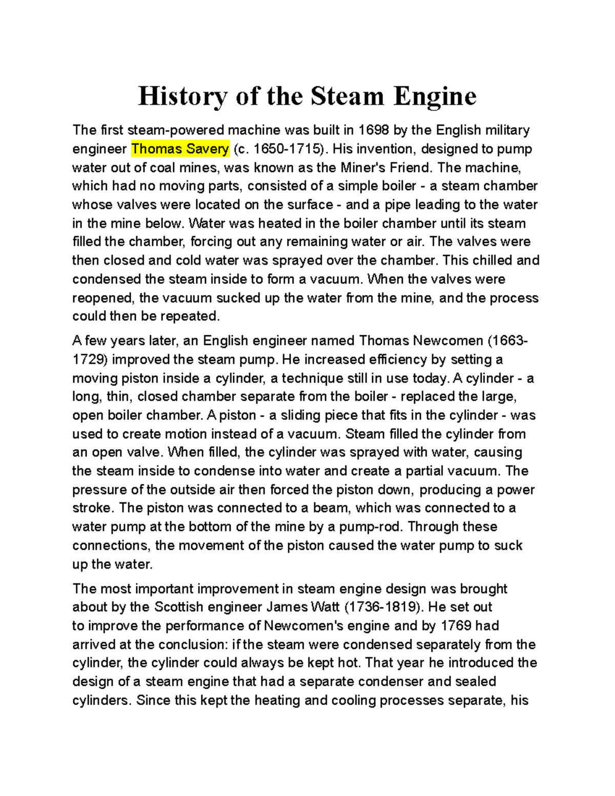 History of the Steam Engine: Innovations and Impact on Industry - Studocu
