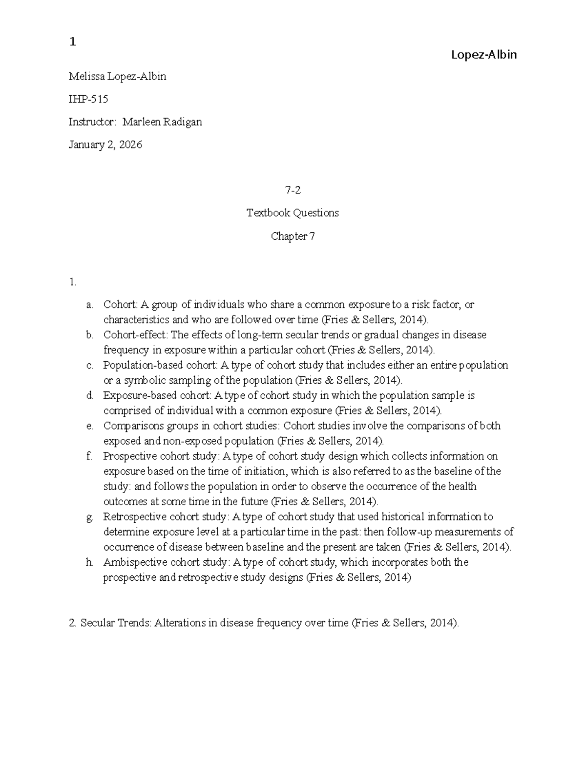 IHP515 Textbook Questions: Chapter 7 Cohort Studies Explained - Studocu