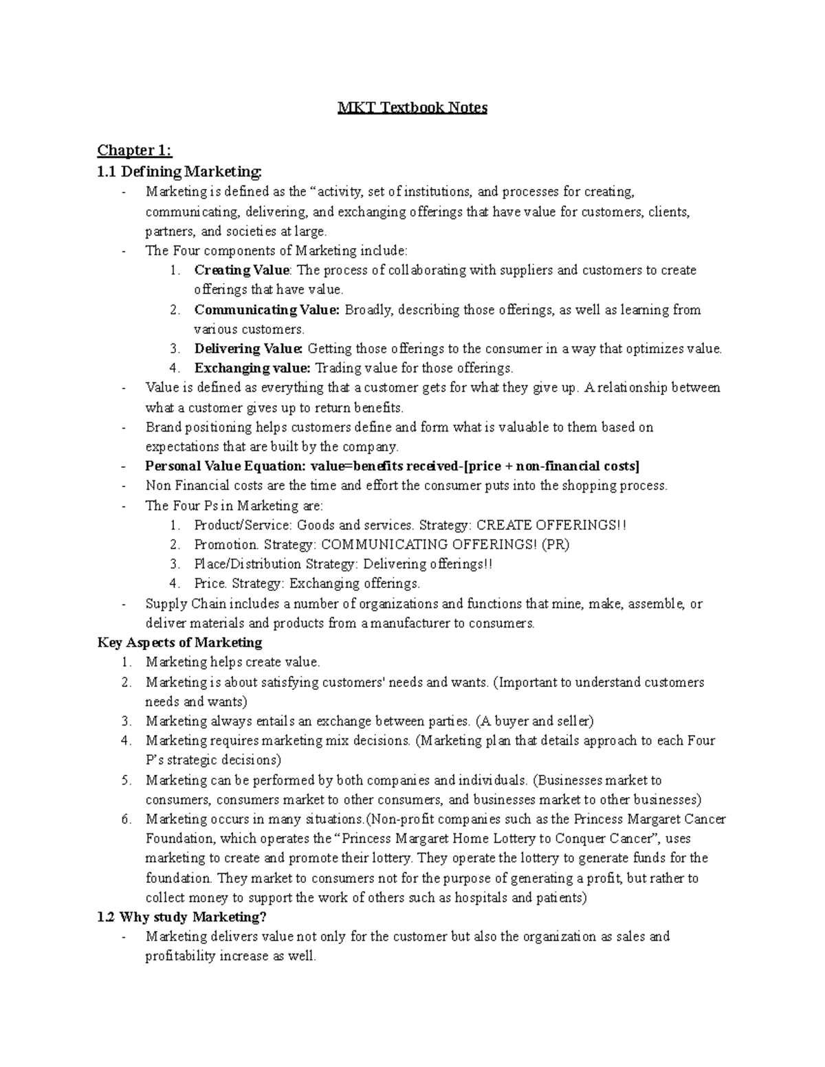 MKT 101 Lecture Notes: Key Concepts and Marketing Strategies - Studocu
