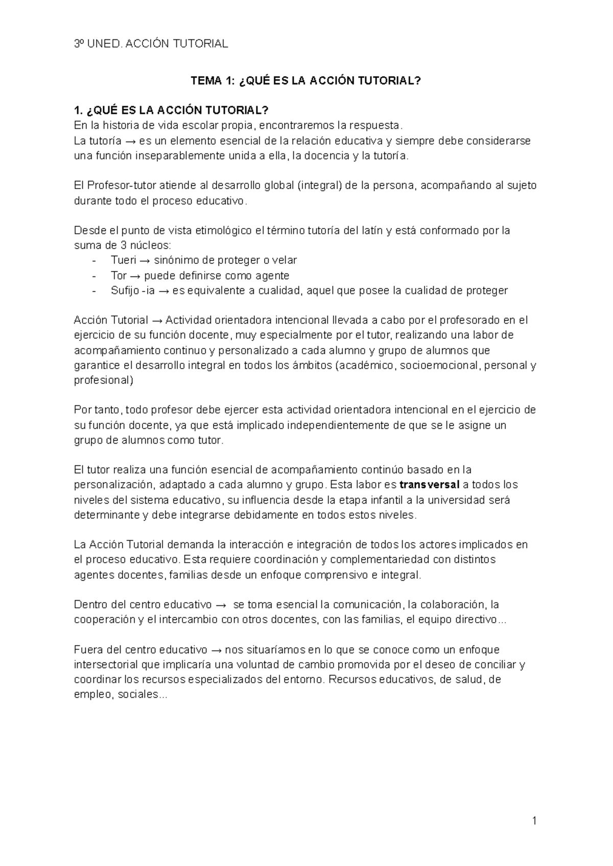 3º UNED. ACCIÓN TUTORIAL TEMA 1: ¿QUÉ ES LA ACCIÓN TUTORIAL? - Studocu