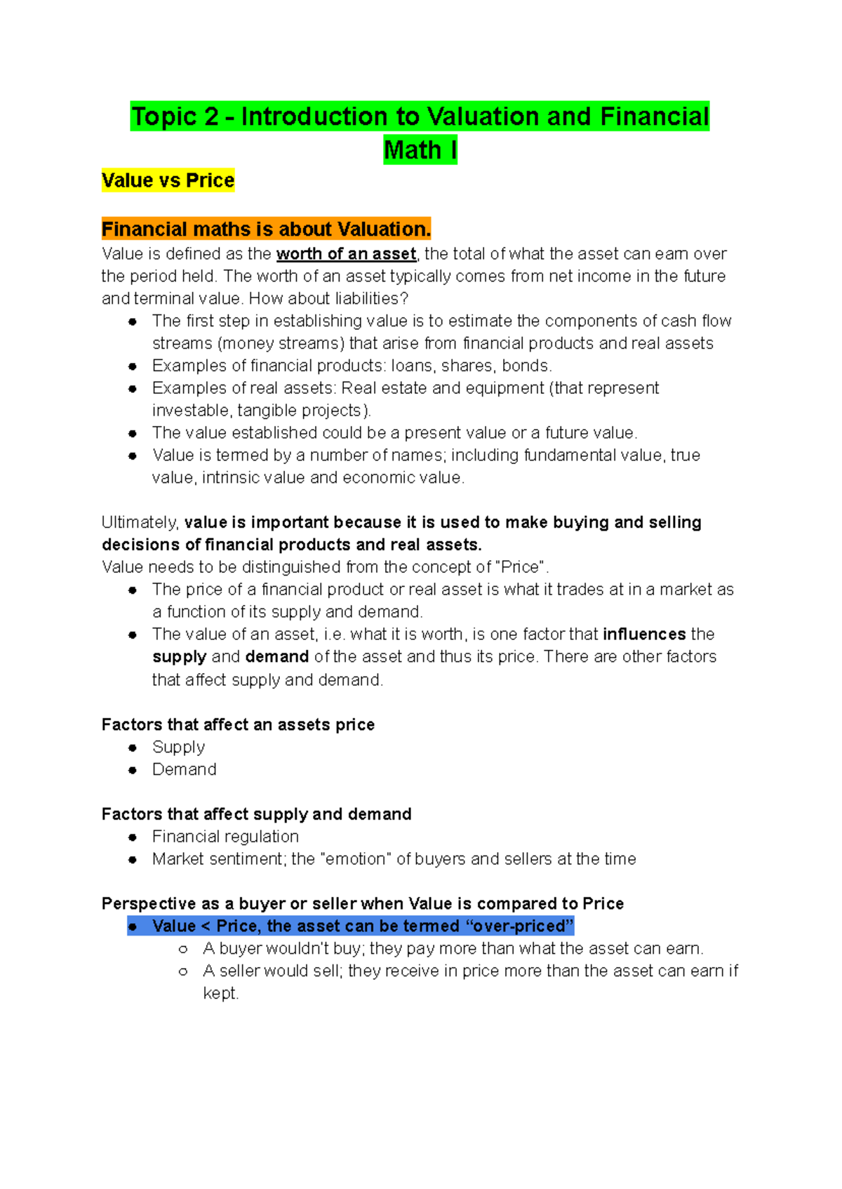 BFF1001 - Foundations of Finance Topic 2 Valuation Lecture Notes - Studocu