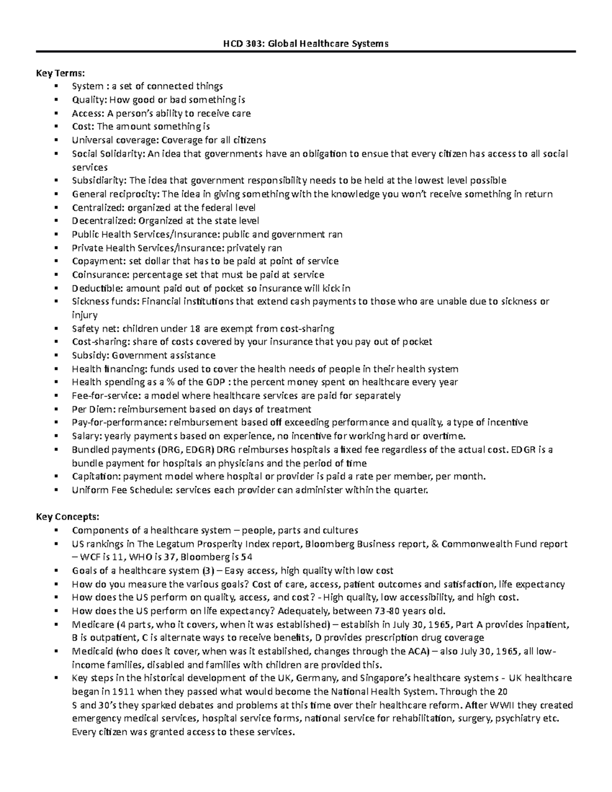 HCD 303: Study Guide for Final Exam on Global Healthcare Systems - Studocu