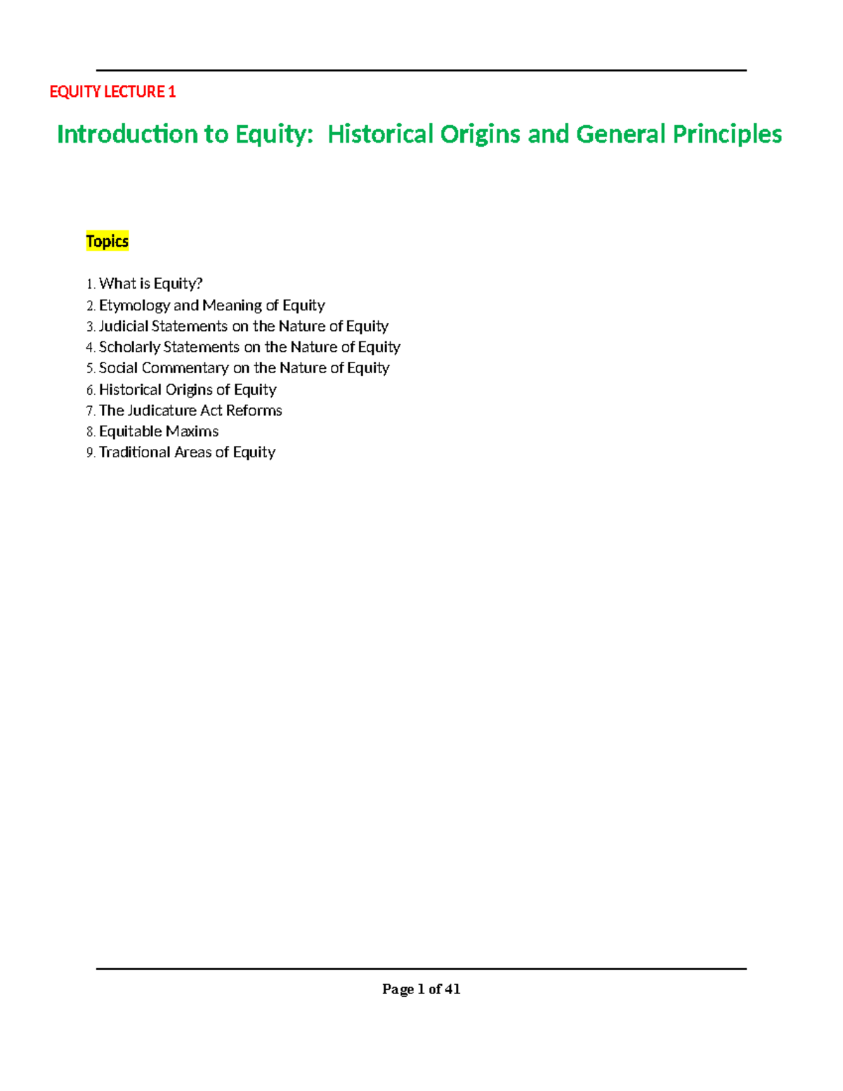 EQUITY LECTURE 1: Understanding Historical Origins & Principles - Studocu