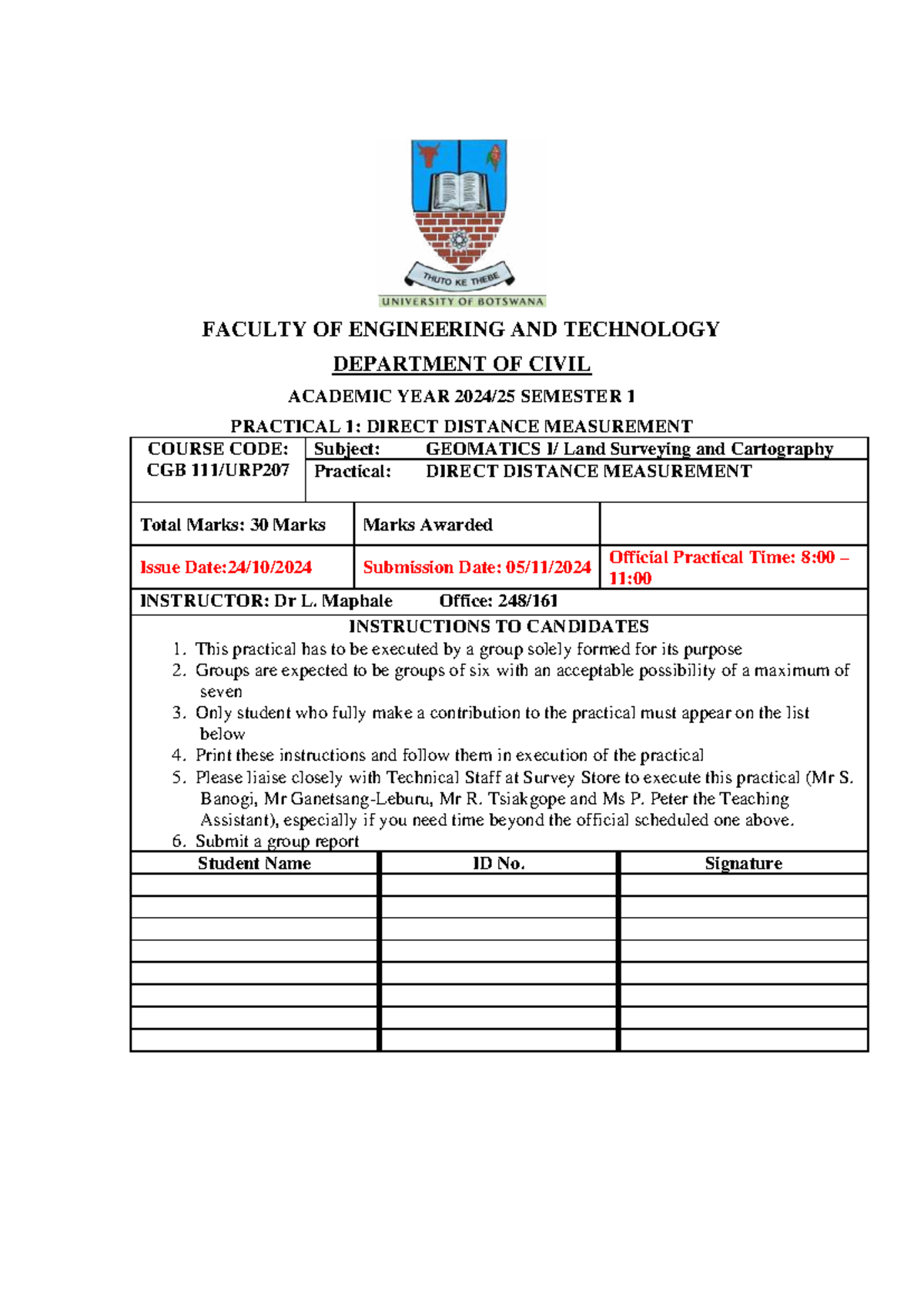 CGB Geomatics Practical: Direct Distance Measurement Report - Studocu