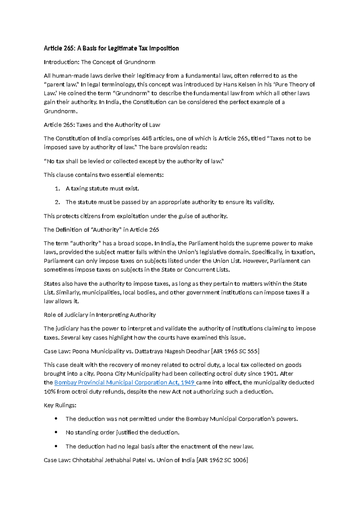 Article 265-A Basis for Legitimate Tax Imposition - Article 265: A ...