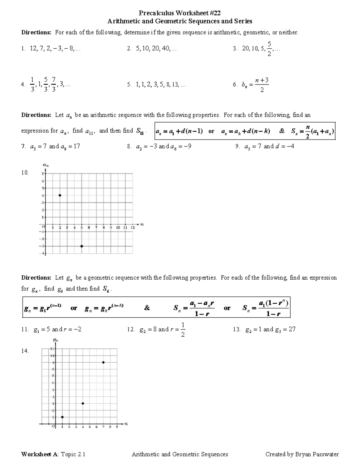 Precalculus Worksheet: Arithmetic & Geometric Sequences - Studocu