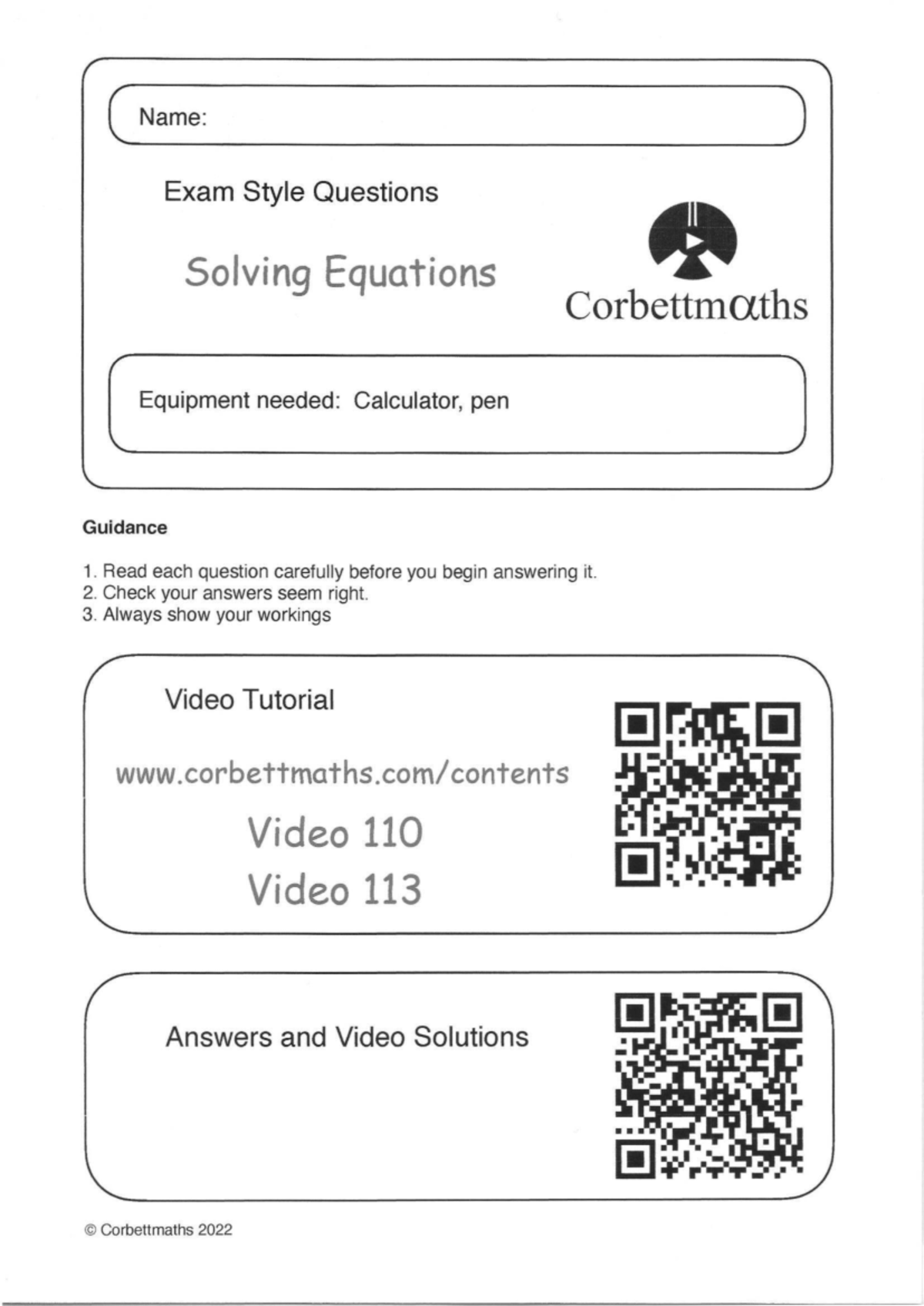 Solving Equations: PQ Answers for Math Course 10 - Studocu