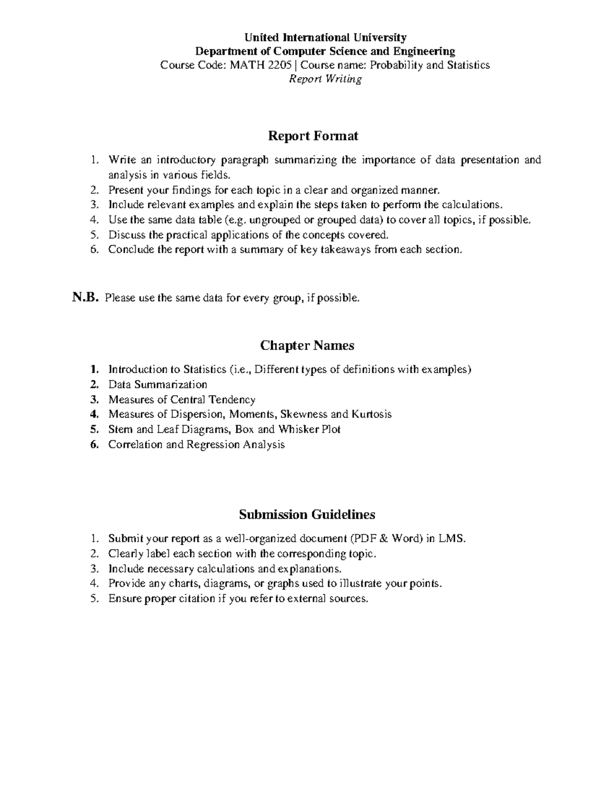 Math 2205 Report - test - United International University Department of ...