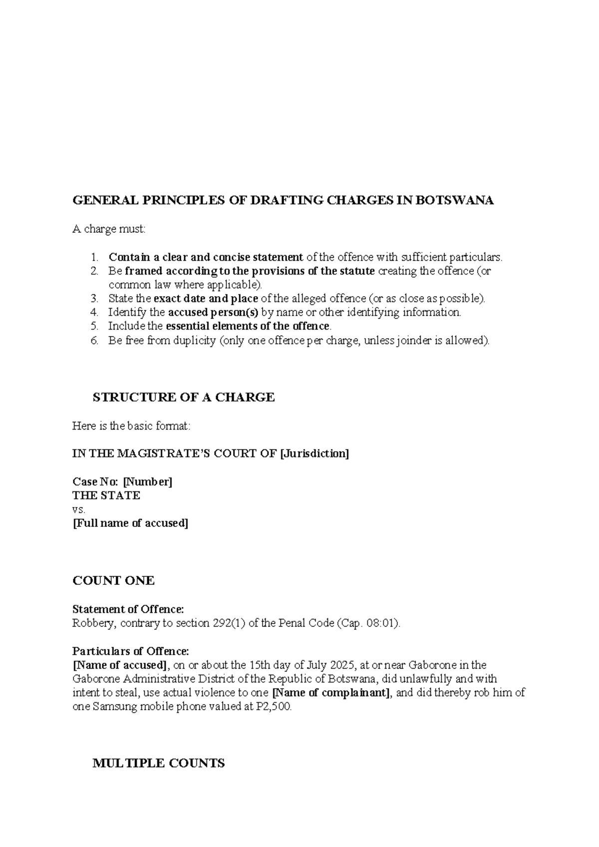 Drafting Criminal Charges in Botswana: A Comprehensive Guide - Studocu