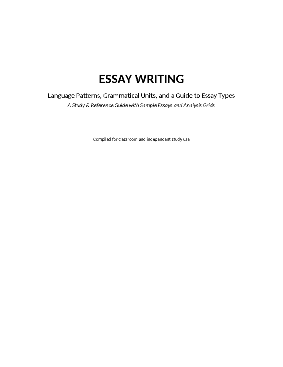 ESSAY WRITING (ENG101) Analysis Guide: Language Patterns & Types - Studocu