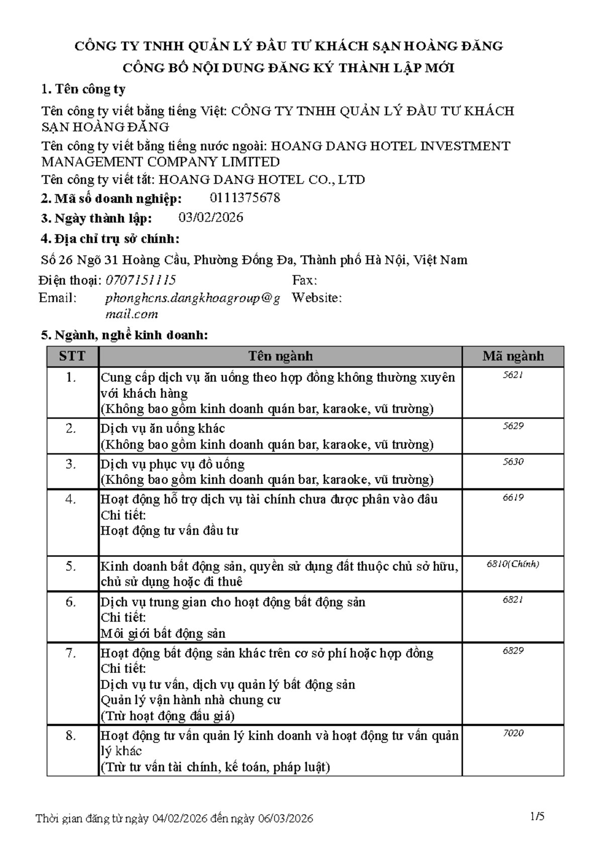 Company Management Limited Industry Codes Overview - Studocu