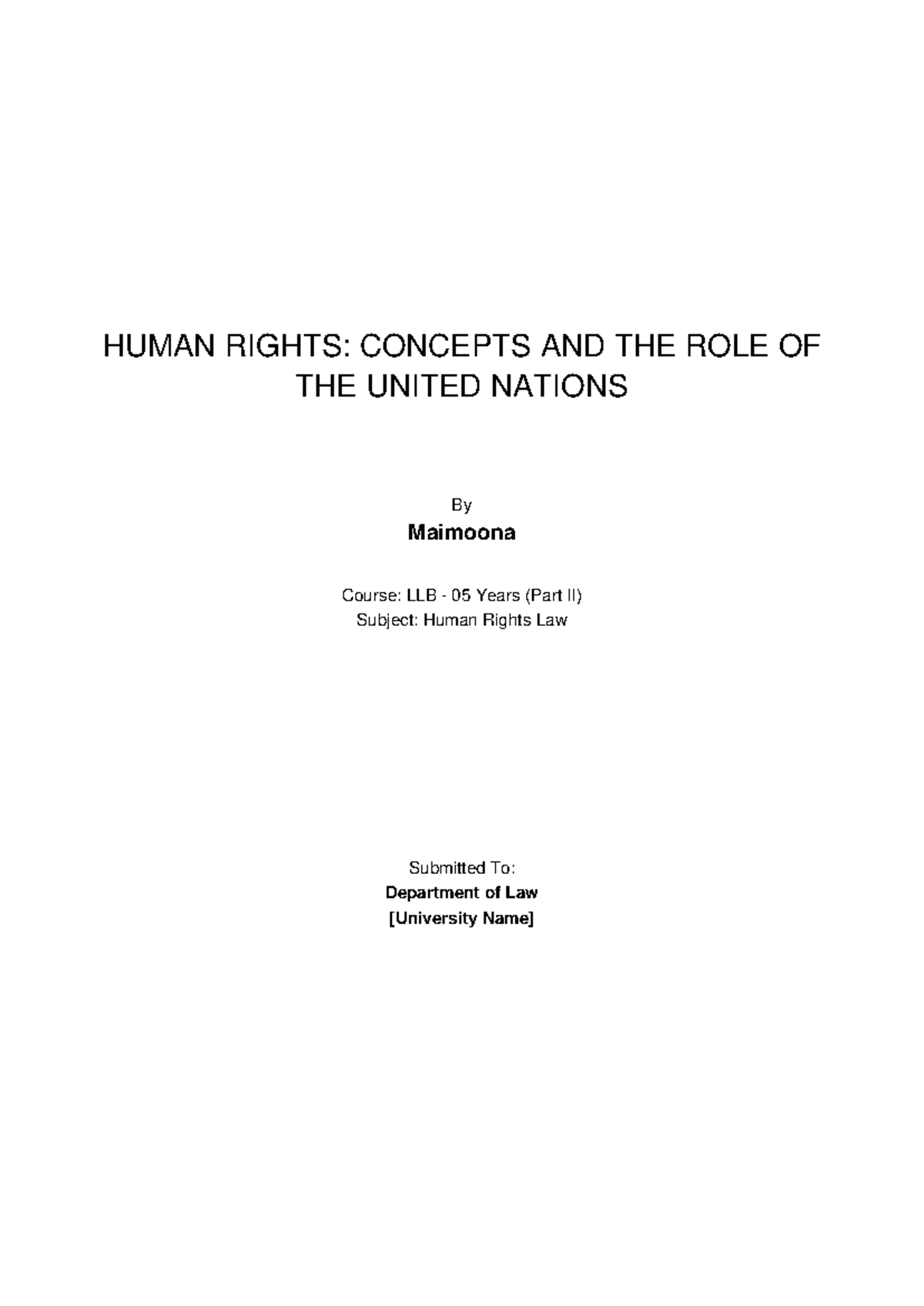 Human Rights Concepts & UN Role - LLB 05Y Part II Essay Notes - Studocu