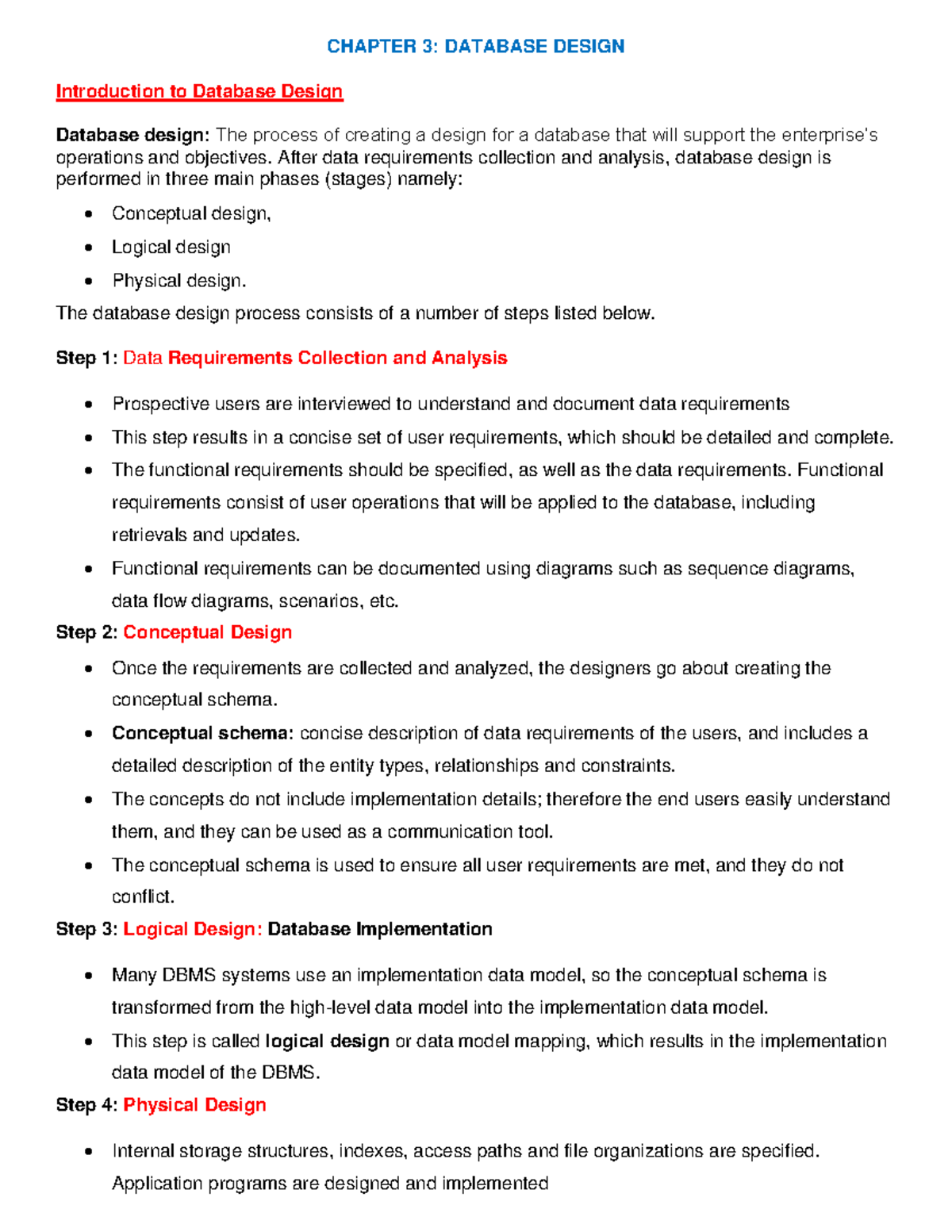 CHAPTER 3: DATABASE DESIGN - Key Concepts and Phases - Studocu