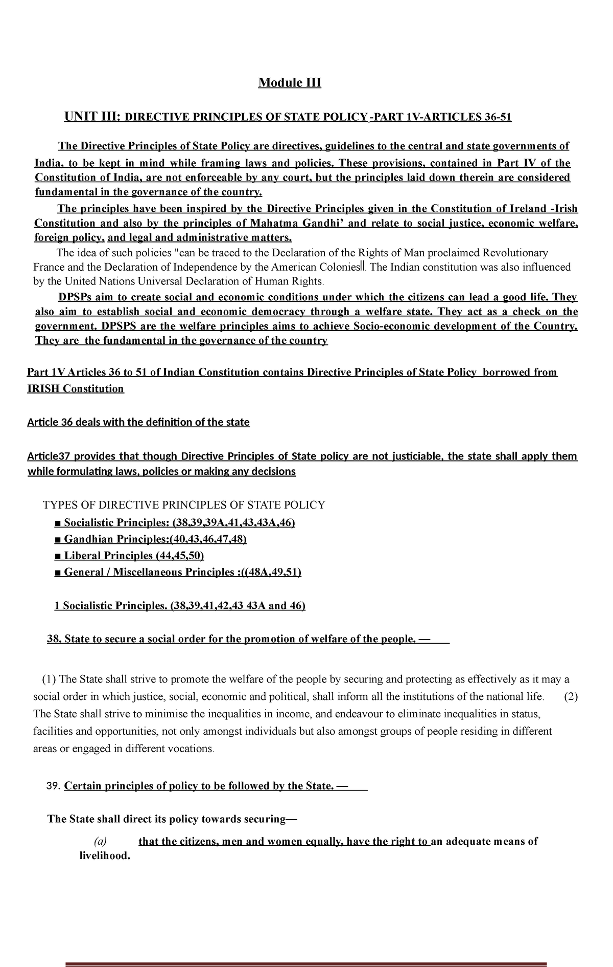 ICO- Notes UNIT 3: Directive Principles of State Policy Overview - Studocu