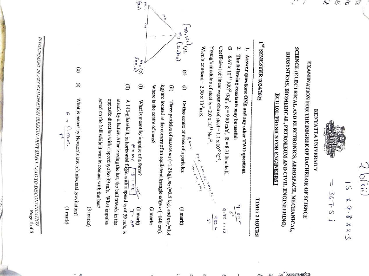 ECU101: Physics for Engineering I - Final Exam Questions and Answers ...