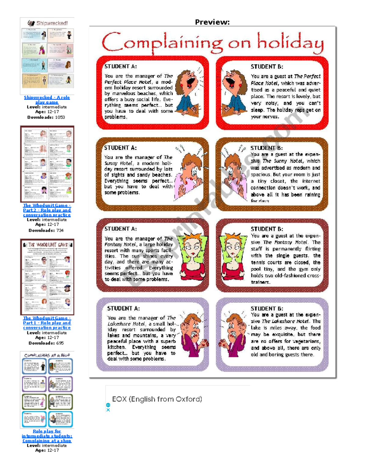Role play for intermediate students Complaining on holidays - ESL ...