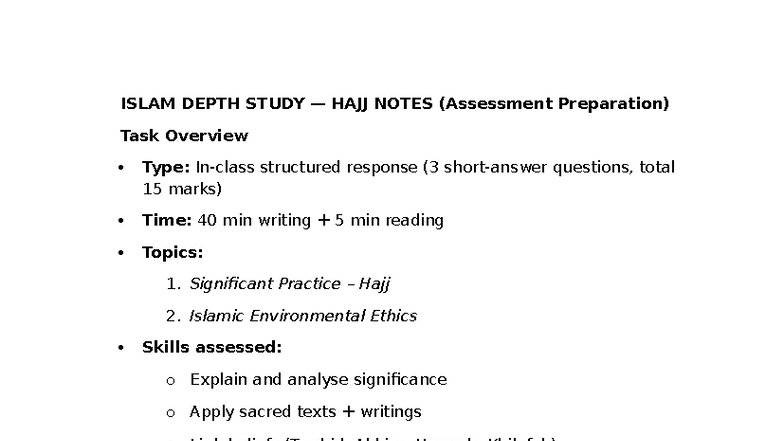 ISLAM 101: HAJJ NOTES & ENVIRONMENTAL ETHICS STUDY GUIDE - Studocu