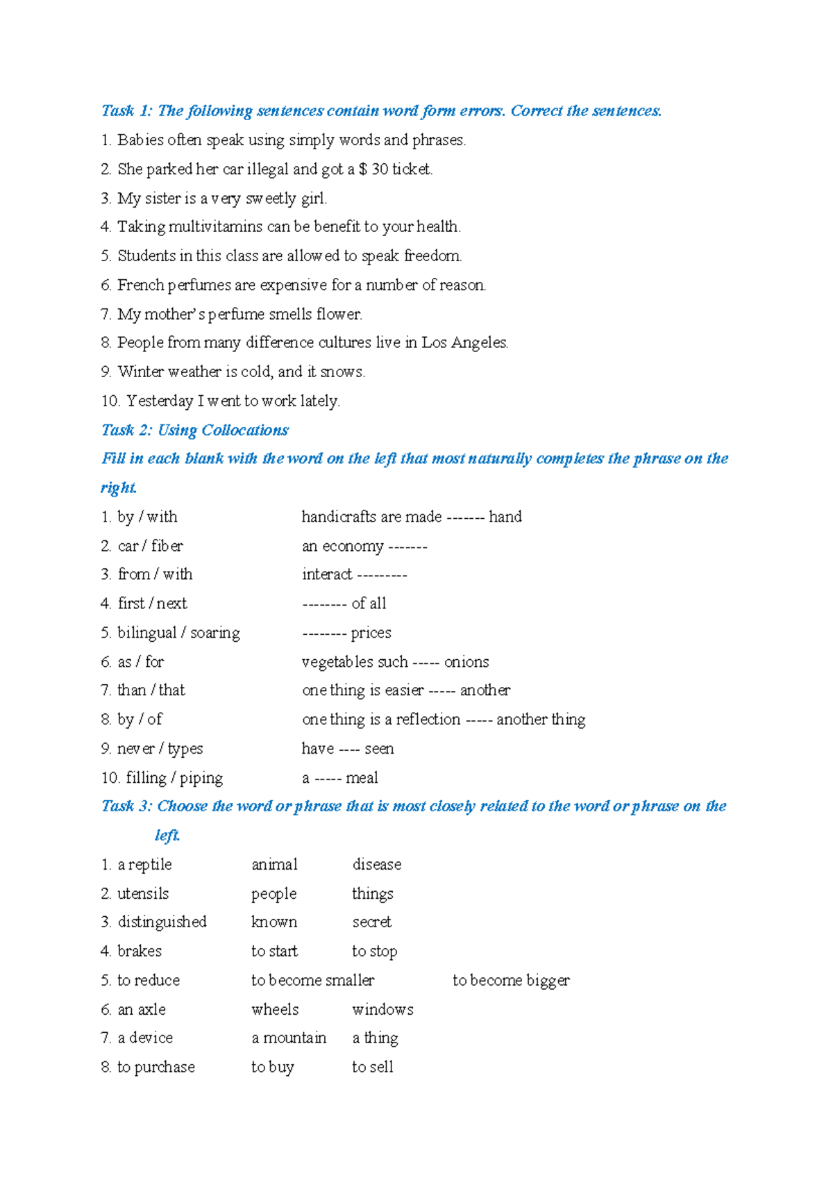 Week 6 Tasks: Word Form Errors, Collocations, and Thesis Statements ...