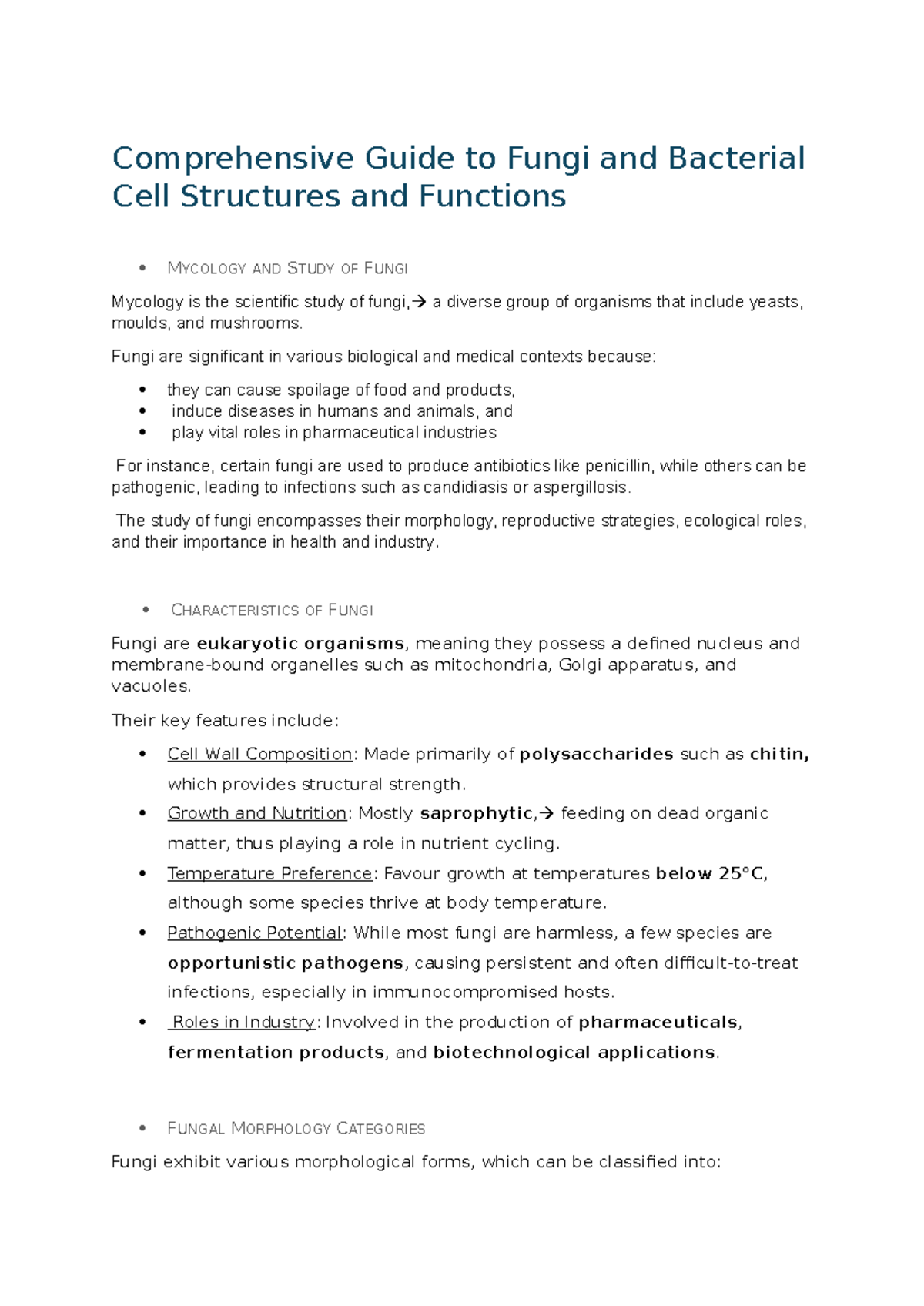 Comprehensive Study of Fungi and Bacterial Cell Structures SU3 Notes ...