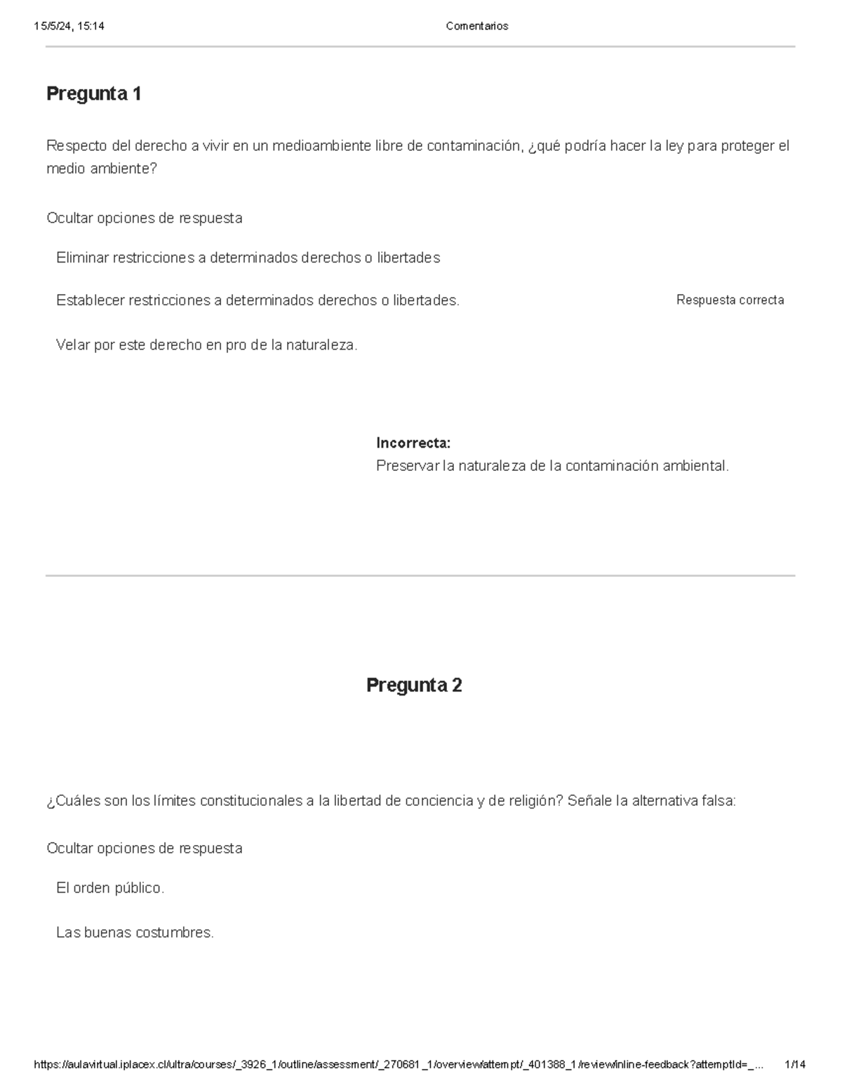 Prueba 2 Derecho Constitucional - Ocultar opciones de respuesta Ocultar ...