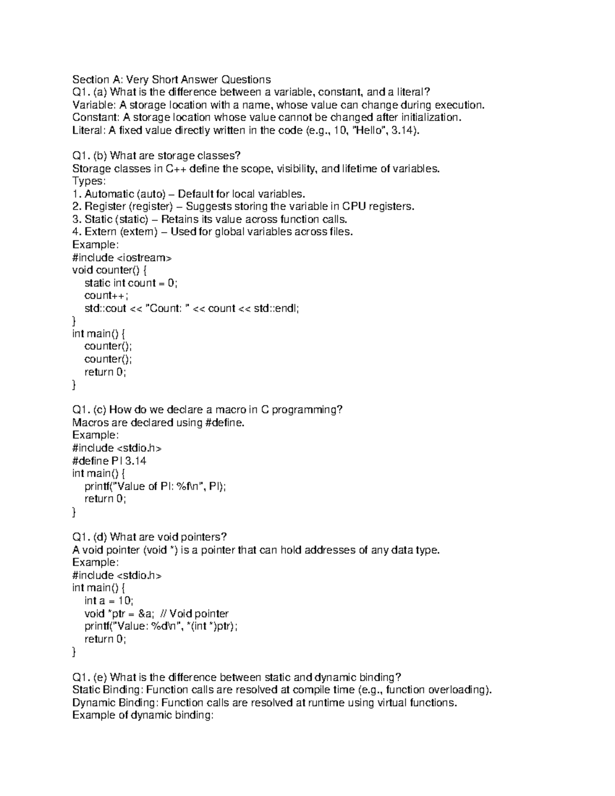 C++ Programming Concepts: Short Answer Questions for DOC-c++ - Studocu
